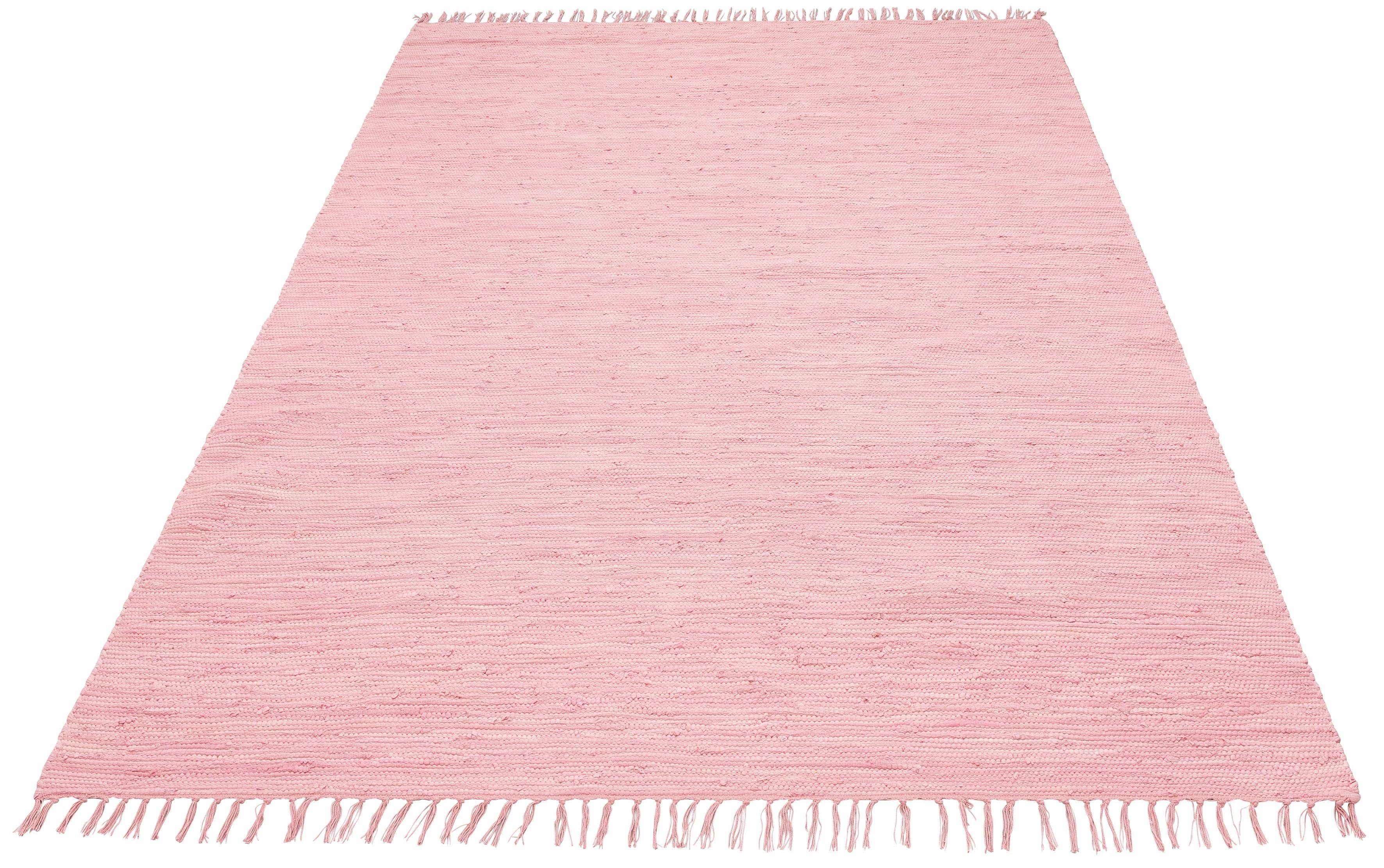 Teppich Paul, Lüttenhütt, rechteckig, Höhe: 5 mm, Wendeteppich, handgewebt, beidseitig verwendbar, mit Fransen rosa