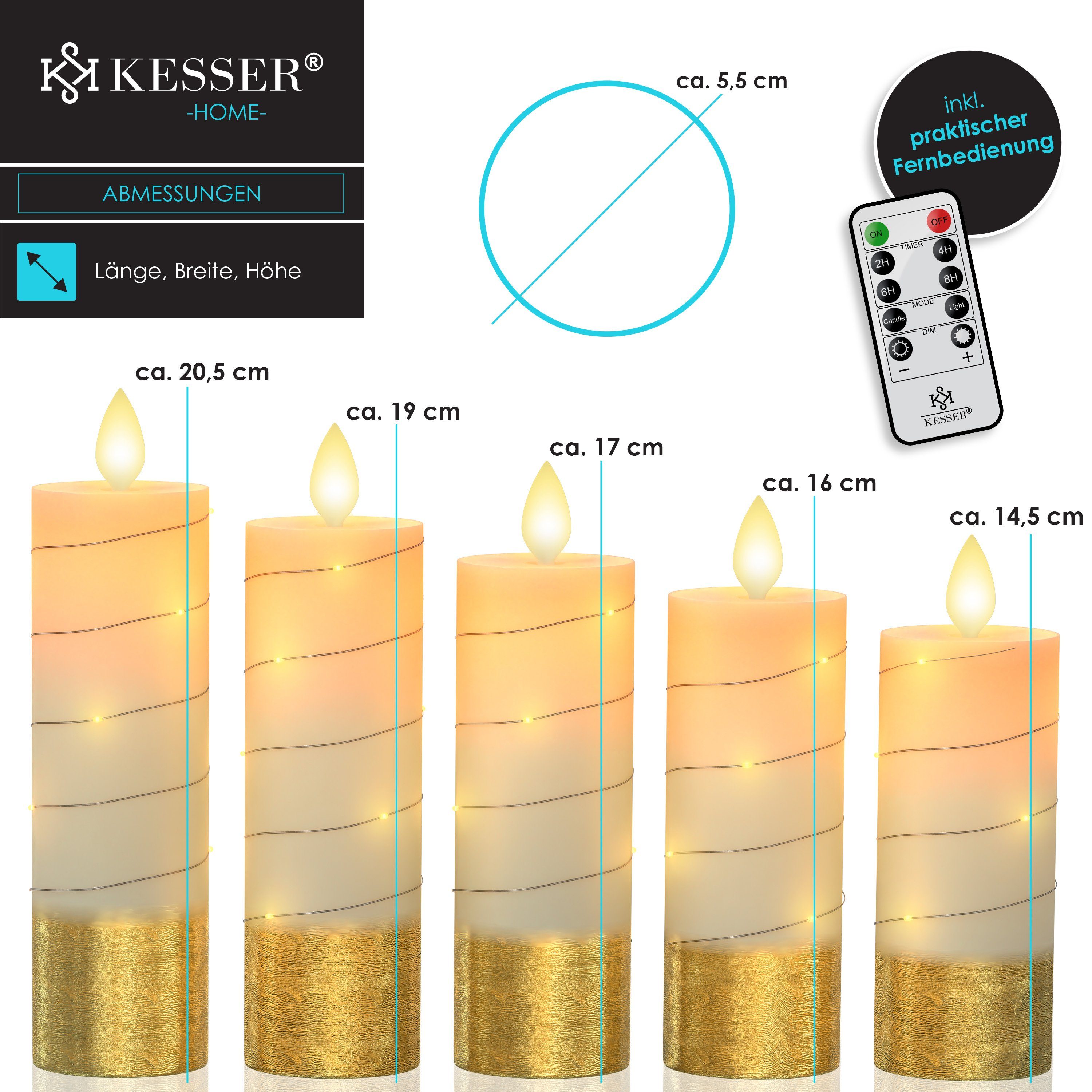 LED mit Weiß Modern Fernbedienung / KESSER 5er-Set Kerzen Set Flammenlose Kerze Timerfunktion LED-Kerze,