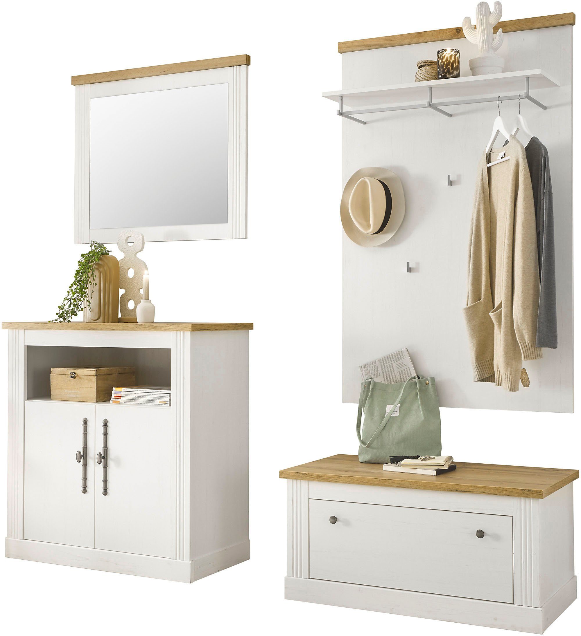 Home affaire Шкафы-Set Westminster BESTSELLER!, (4-St., Schuhbank, Spiegel, Kommode, Wandpaneel), im romantischen Landhausstil