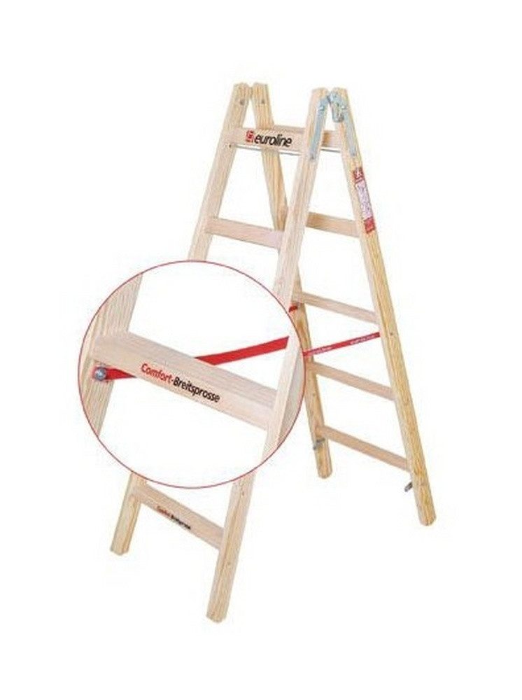 euroline Stehleiter, Holz 0,96m / 2 x 3 Stufen