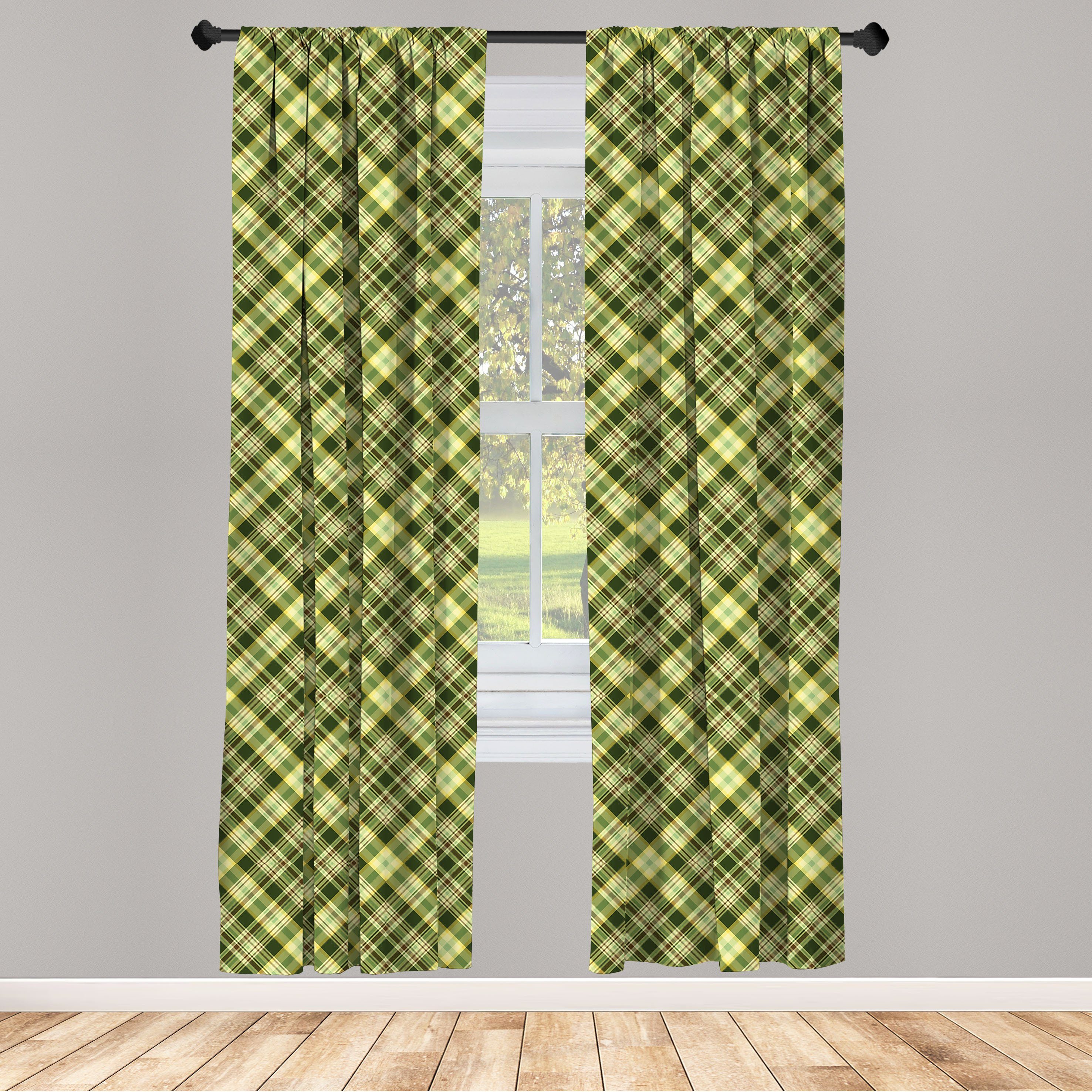 Gardine Vorhang für Wohnzimmer Schlafzimmer Dekor, Abakuhaus, Microfaser, Grün und Brown Diagonal Tartan