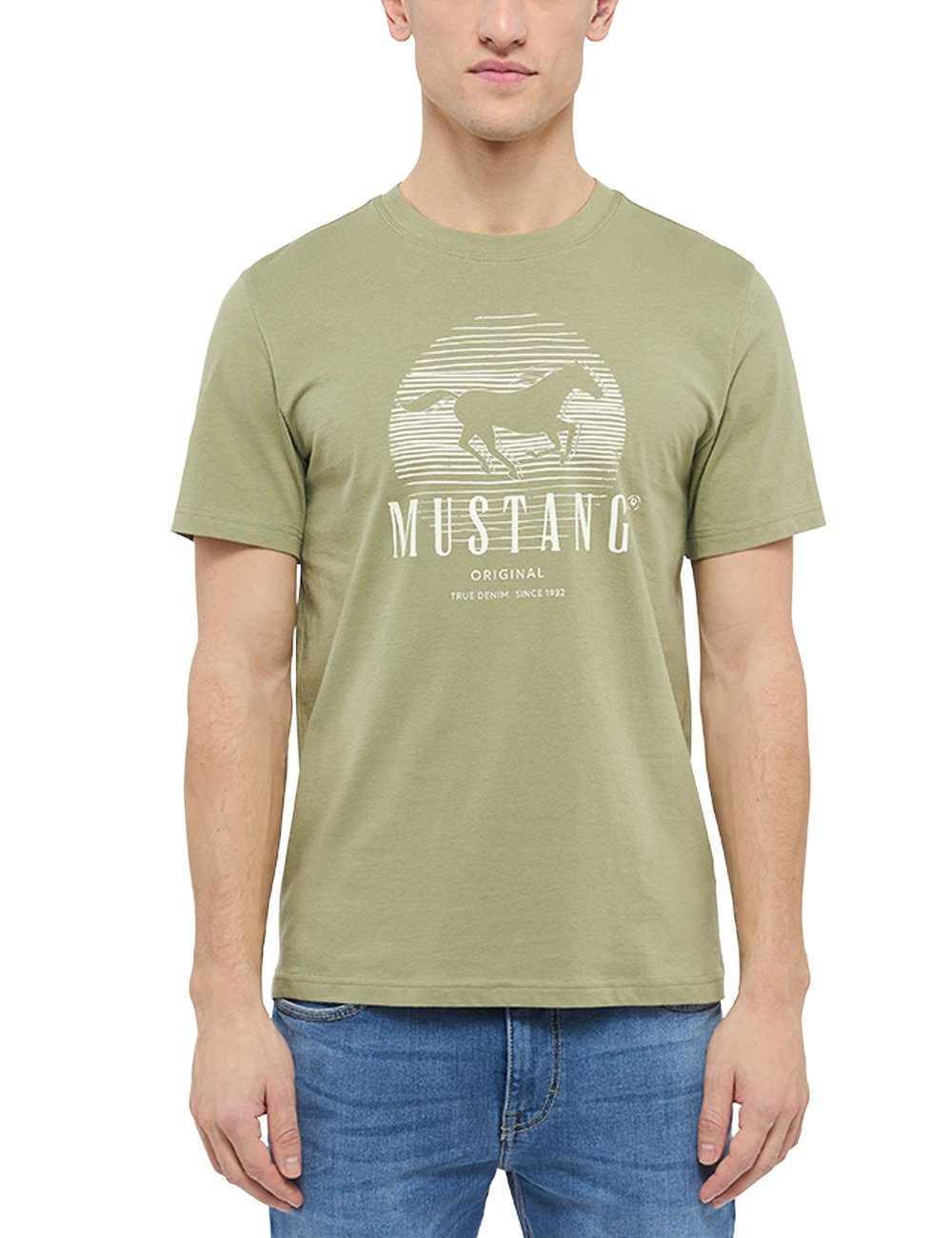 Mustang MUSTANG hellgrün Print-Shirt Kurzarmshirt