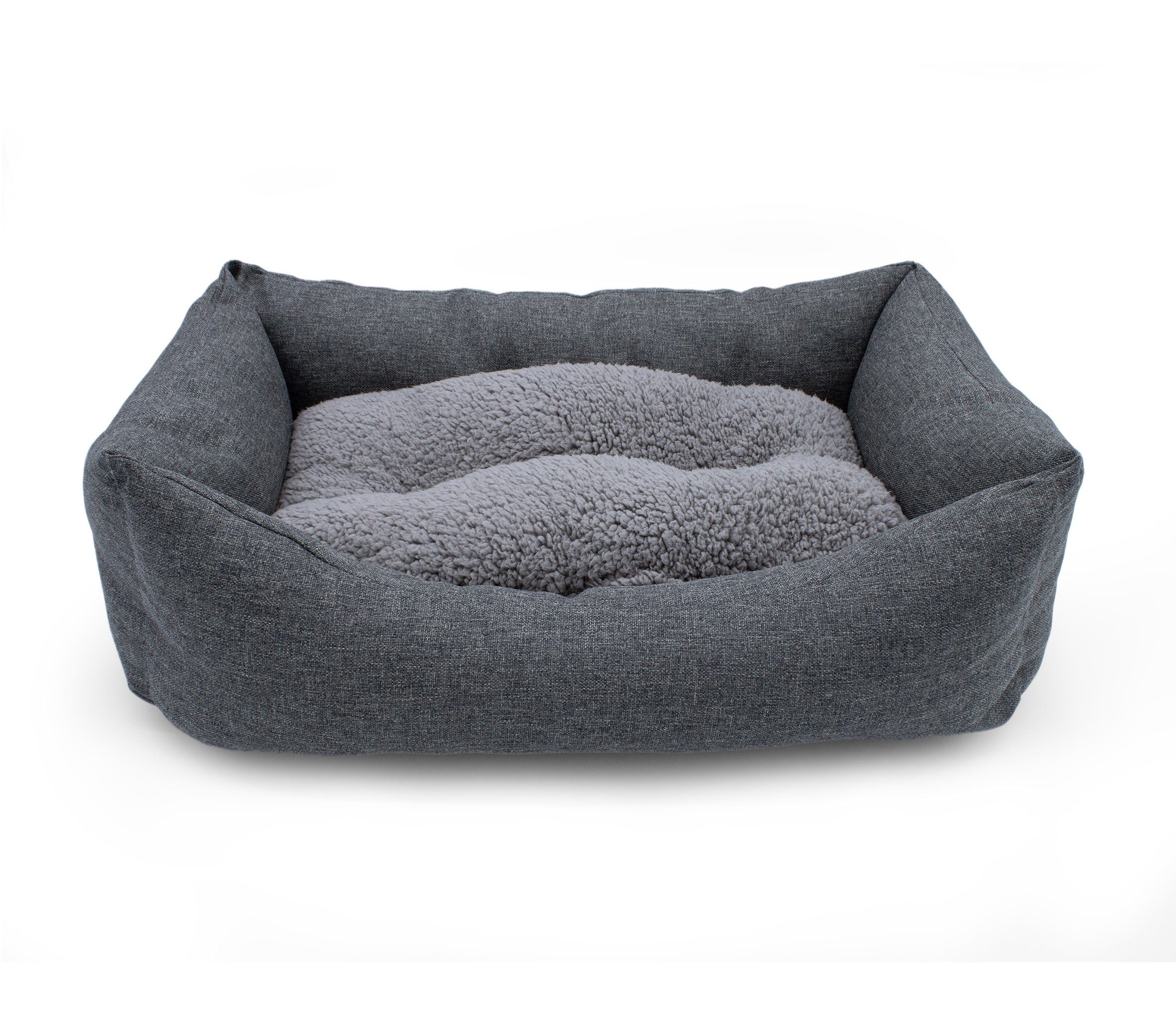 Spetebo Hundekorb Plüsch Heimtier Korb in grau mit entnehmbarem Kissen, Polyester, Hundebett mit rutschfester Unterseite