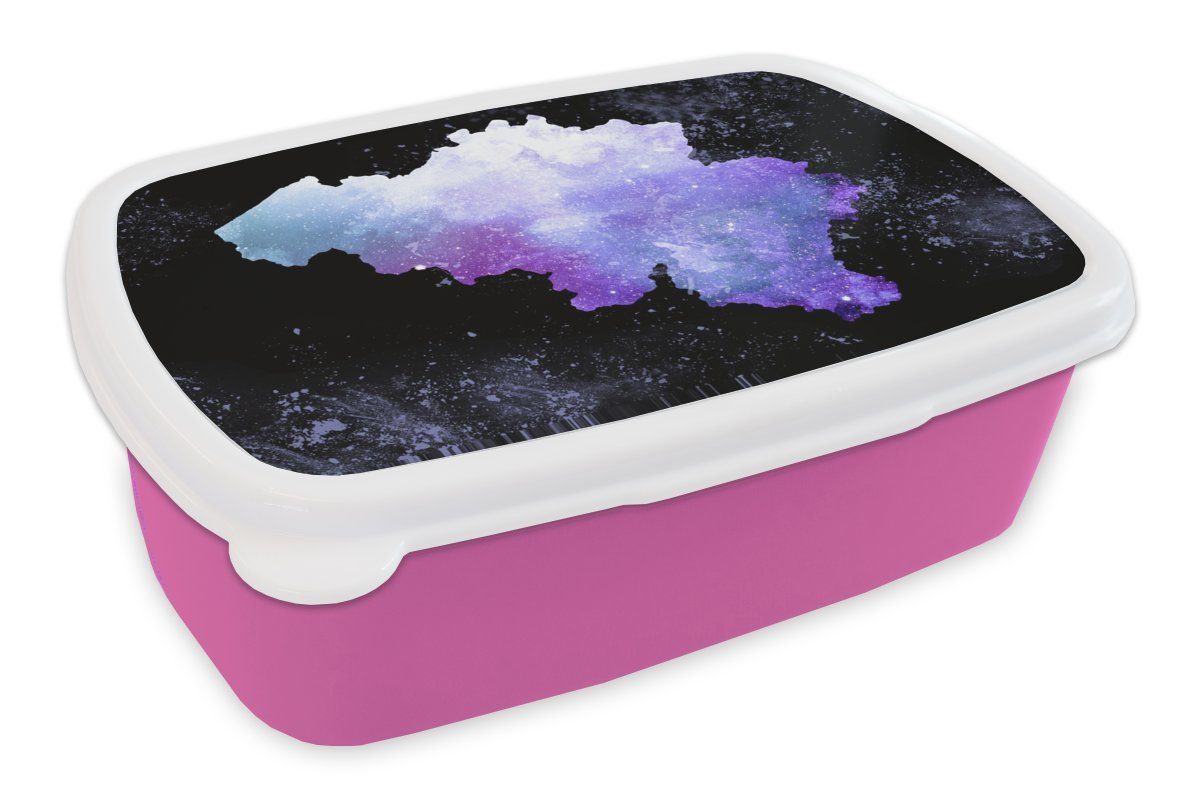 Lunchbox Snackbox, Brotdose Belgien (2-tlg), MuchoWow rosa Kunststoff Erwachsene, Kinder, für Kunststoff, - Brotbox Blau, Mädchen, Karte -