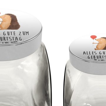 Mr. & Mrs. Panda Vorratsglas L 870ml Igel Luftballon - Weiß - Geschenk, Happy Birthday, Gute Laune, Premium Glas, (1-tlg), Design-Highlight
