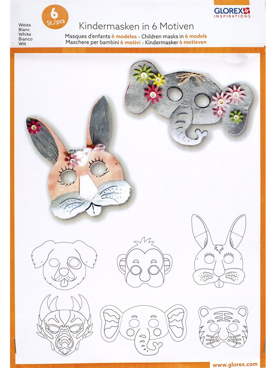 Folia Bastelfilz Folia Kindermasken in 6 Motiven weiß 6 Stück
