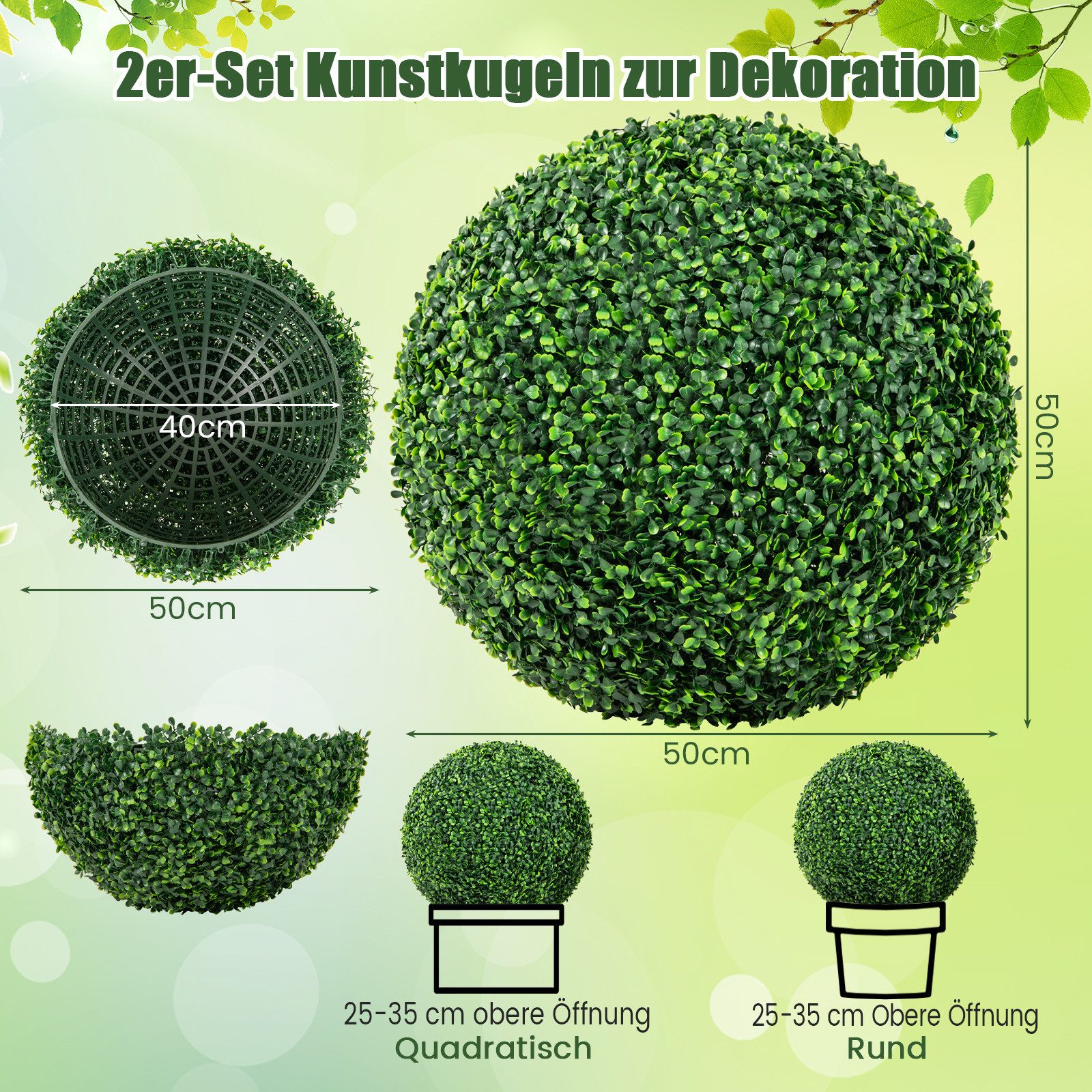 Kunstpflanze Buchsbaum, COSTWAY, 2er φ50cm UV-beständig günstig online kaufen
