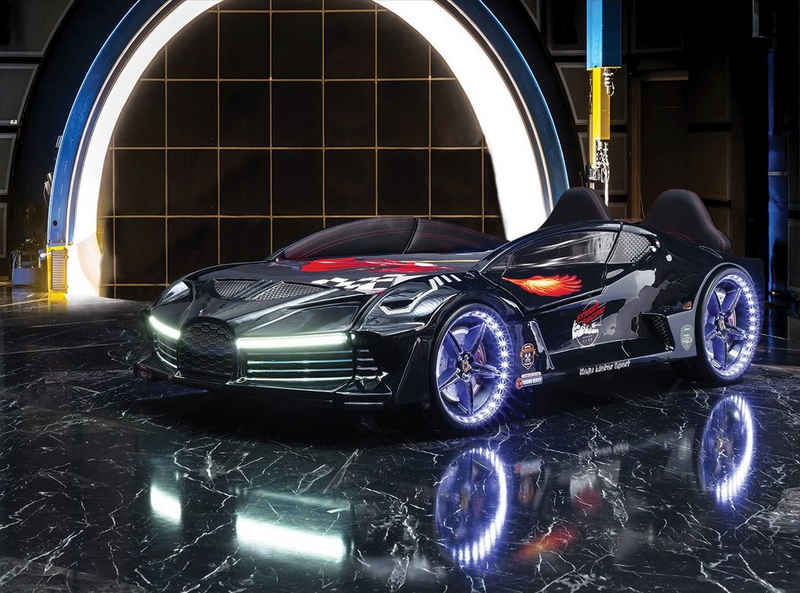 Interdesign24 Autobett »Aero Racer Black« (mit Polsterung, inkl. LED-Beleuchtung und Lattenrost), in Schwarz