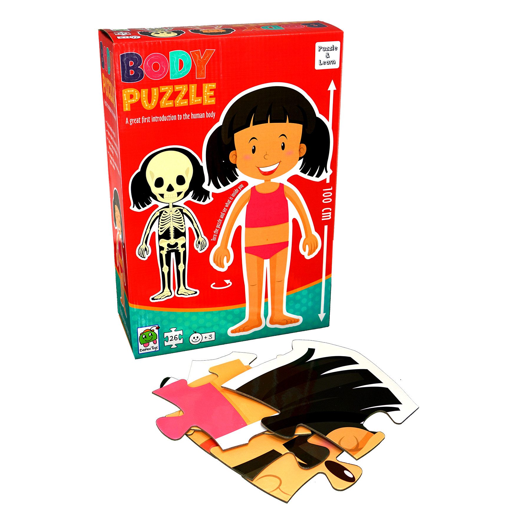 Barbo Toys Puzzle XXL Doppelseitiges Puzzle (Körper & Skelett), 26 Puzzleteile, 100 cm Länge, Große, robuste Teile, Perfekt für visuelle Wahrnehmung