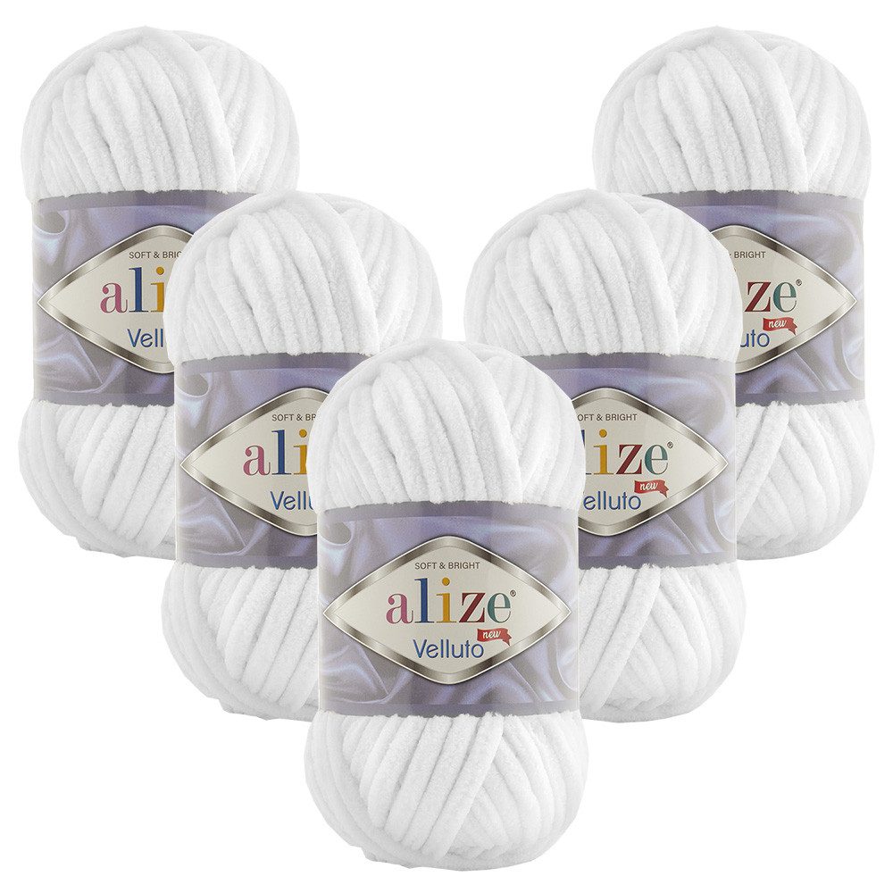 Alize 5 x ALIZE Velluto Häkelwolle, 68 m, Chenillegarn,Kuschelweich für Babydecken, Amigurumi,Samtwolle