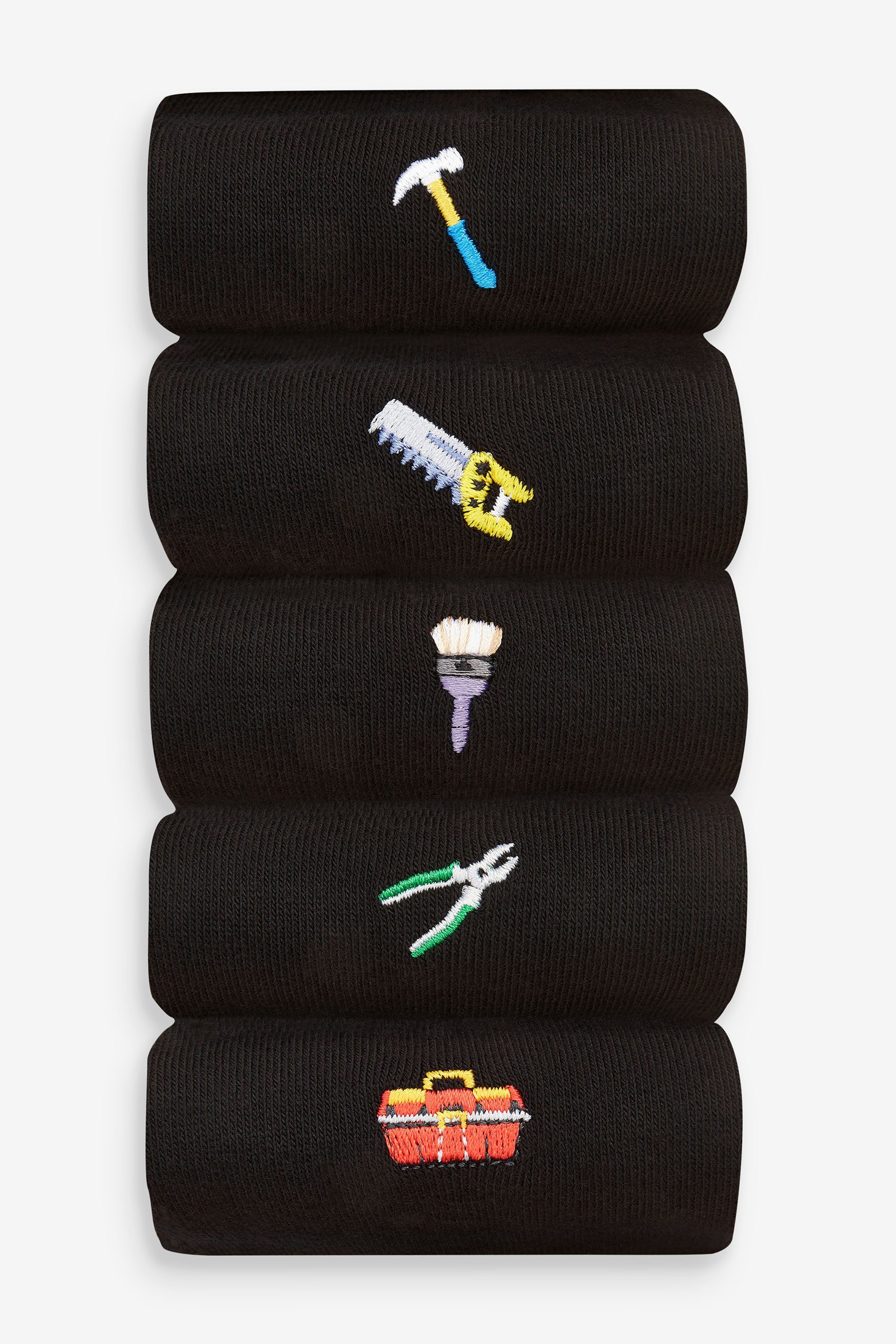 Stickerei Black (5-Paar) Socken Kurzsocken 5er-Pack mit Next Tools DIY