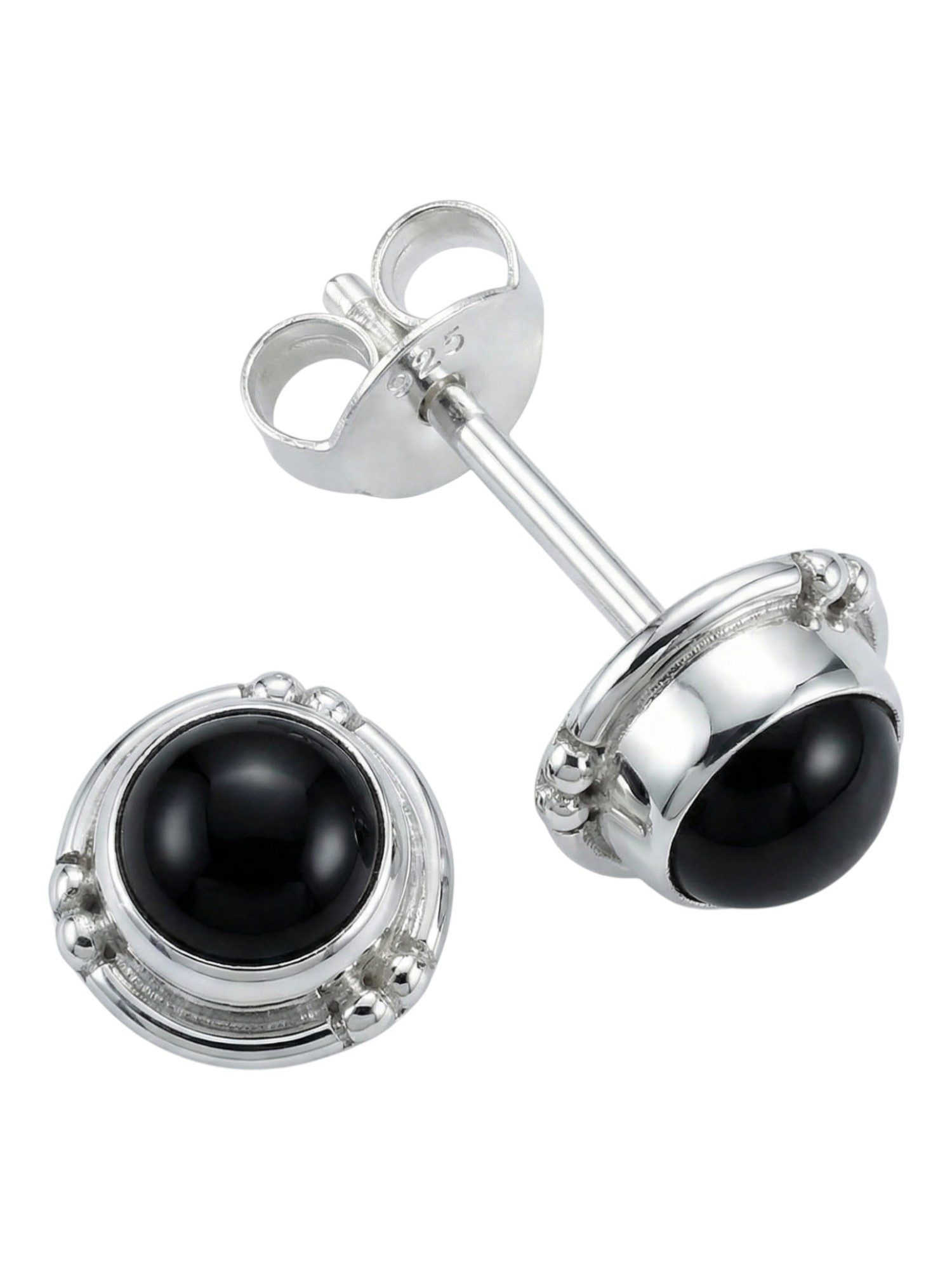 mantraroma Paar Ohrstecker LITANG aus 925 Silber mit Onyx (Paar, Paar Ohrringe mit Schmuckbeutel), 925 Sterling Silber Ohrringe für Damen