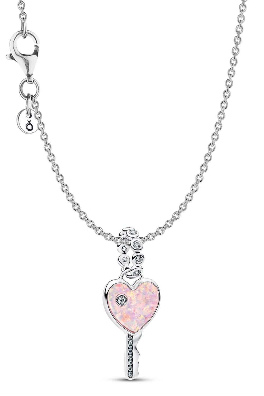 Kette mit Anhänger Damen-Silber Schmuckset Opalisierender Herz-Schlüssel