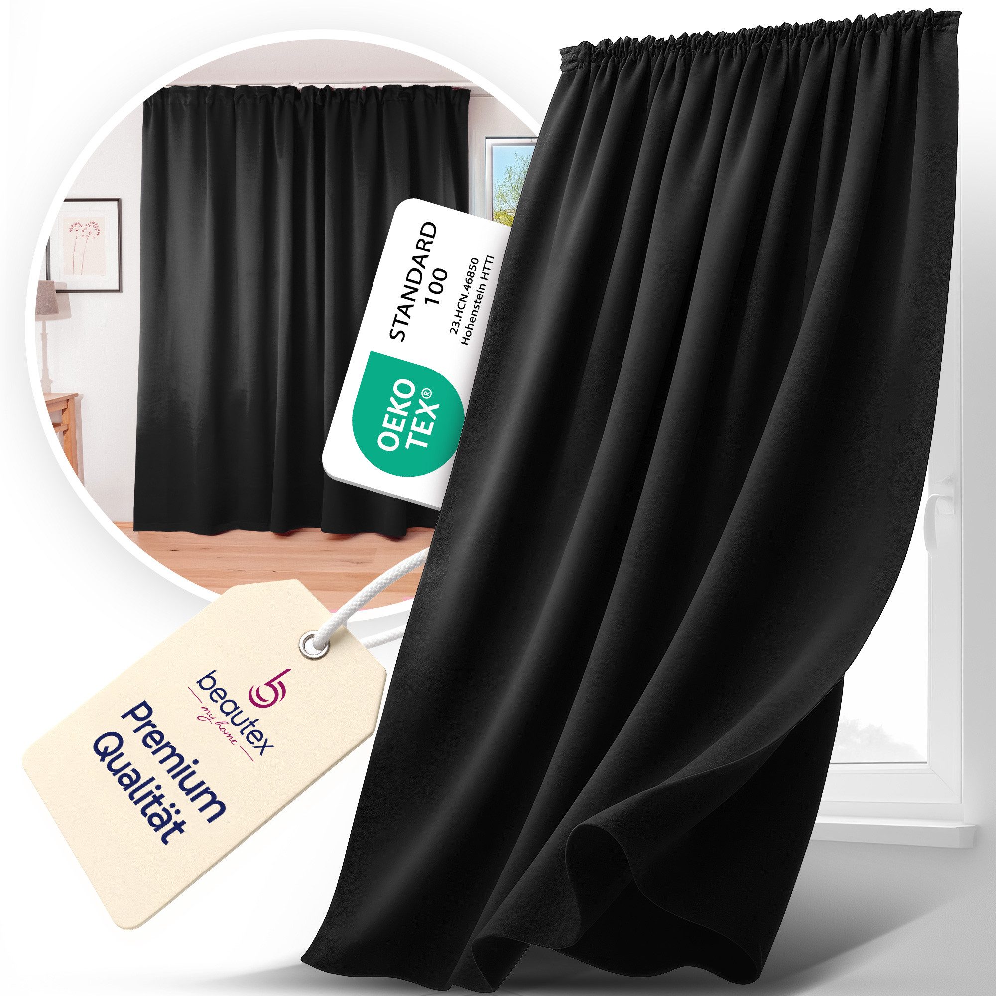 Beautex Verdunkelungsvorhang 2er Set mit U-Band, Blackout Vorhang Gardine abdunkelnd (2 St), Kräuselband, verdunkelnd, 2er Set, wärmeisolierend, blickdicht, was – Bild 3 von 5