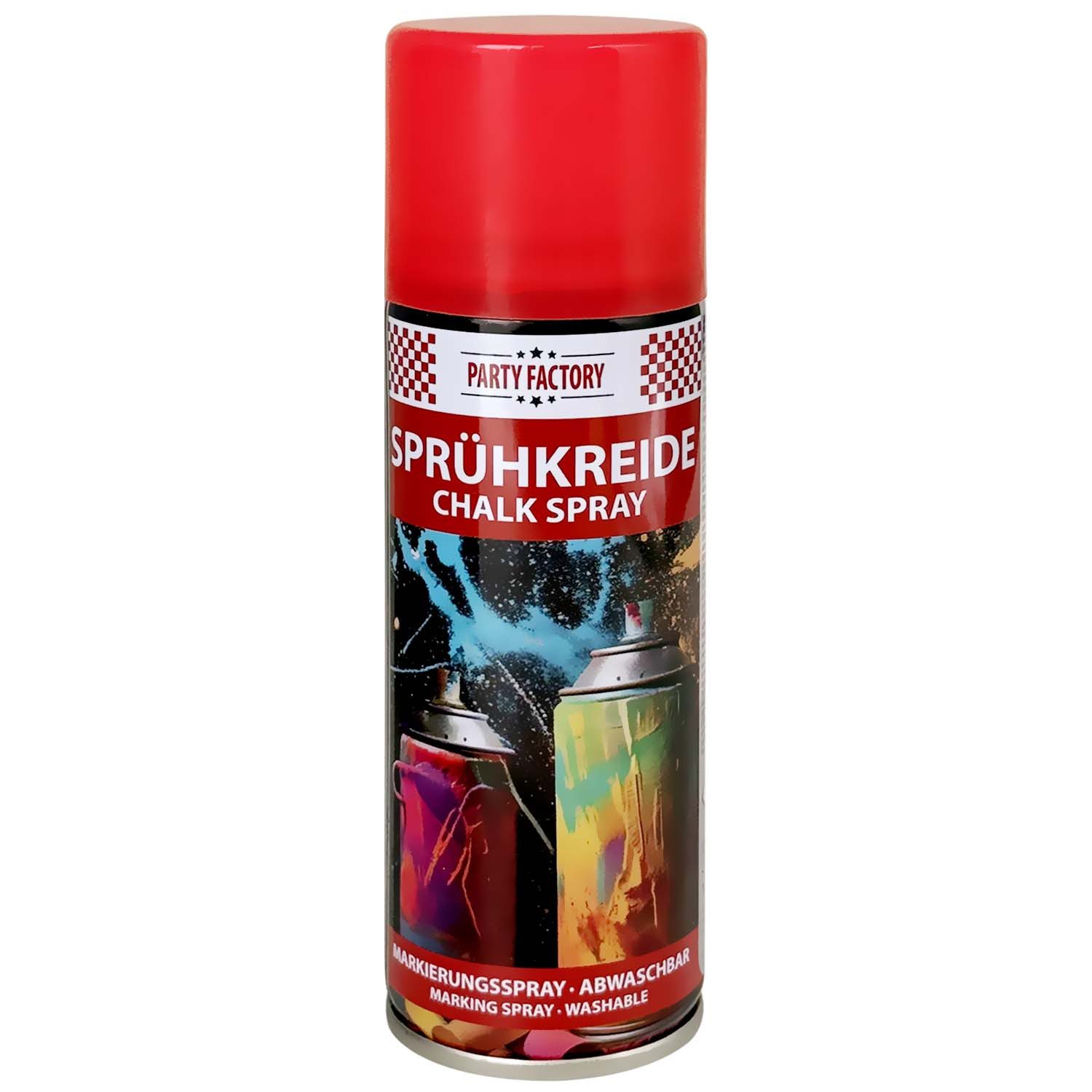 Party Factory Kreidespray Sprühkreide 100 ml – Abwaschbares Kreidespray in 6 Farben Markierungen, für Sport, Events, Spiele und kreative Outdoor-Projekte