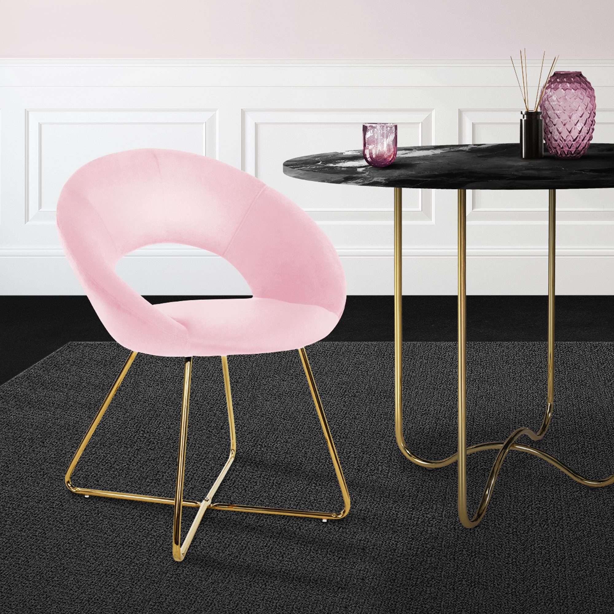 ML-DESIGN Stuhl Esszimmerstuhl aus Samt mit Metallbeine Ergonomische Sessel (1 St), Küchenstuhl Rosa mit Gold Metallbeine 64cmx53cmx77cm