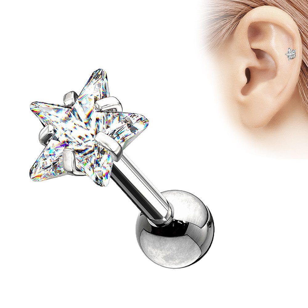 Taffstyle Piercing-Set Tragus Chirurgenstahl mit Stern Zirkonia Silber 1,2m günstig online kaufen