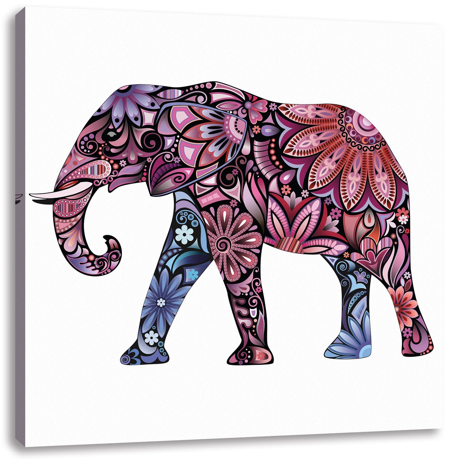 Zackenaufhänger Leinwandbild Pixxprint inkl. Ornamenten, mit (1 Leinwandbild Elefant St), Ornamenten fertig bespannt, mit Elefant