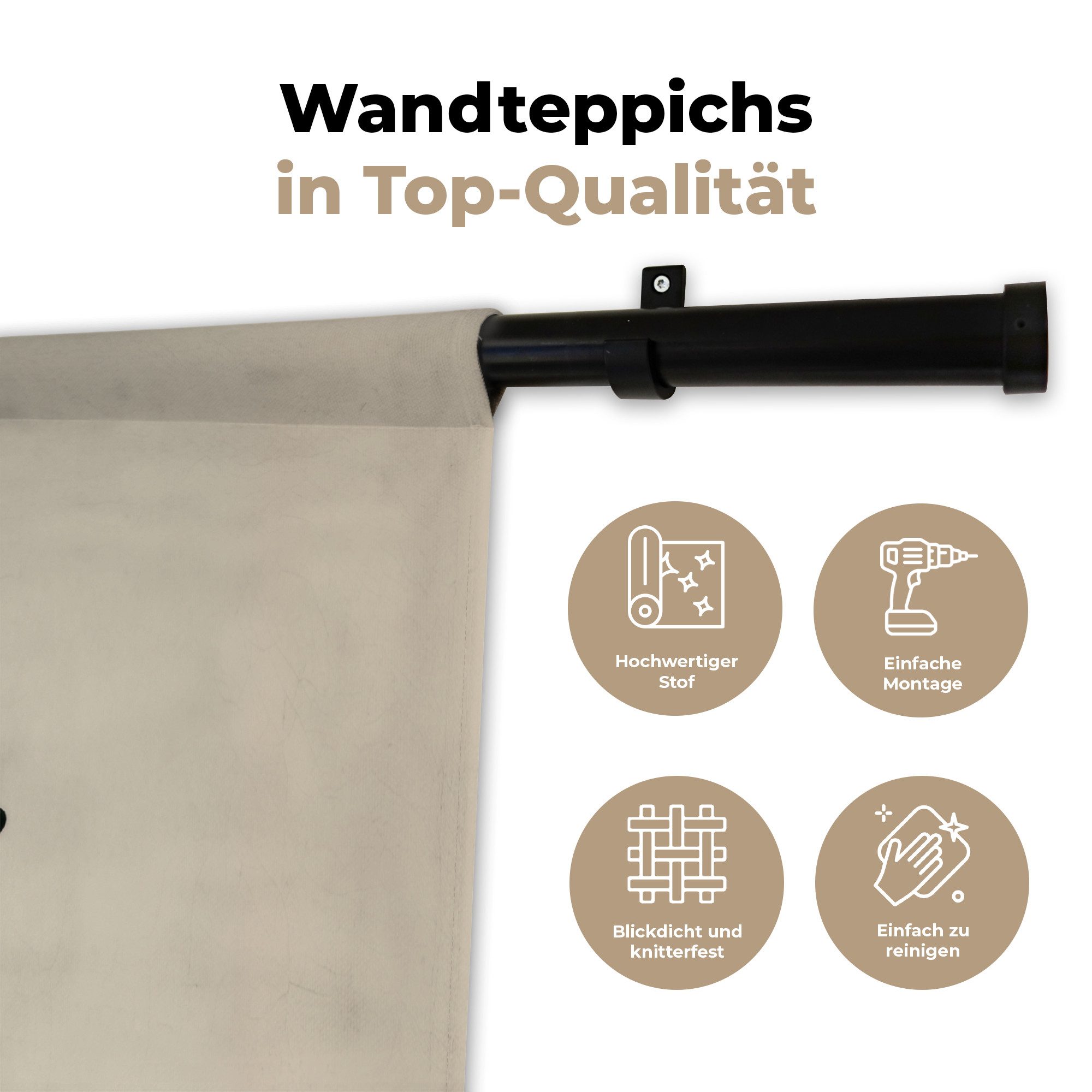 MuchoWow Wandteppich Eichenblätter - Beige - Grün - Gewellte Ränder, Rechteckig, Höhe: 3 mm, Wandteppich für Wohnzimmer, Schlafzimmer, 60x40 cm