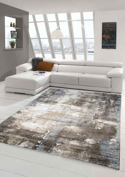 Teppich DESIGNER TEPPICH Wohnzimmer modern ABSTRAKT liniert braun creme grau, Teppich-Traum, rechteckig, Höhe: 14 mm