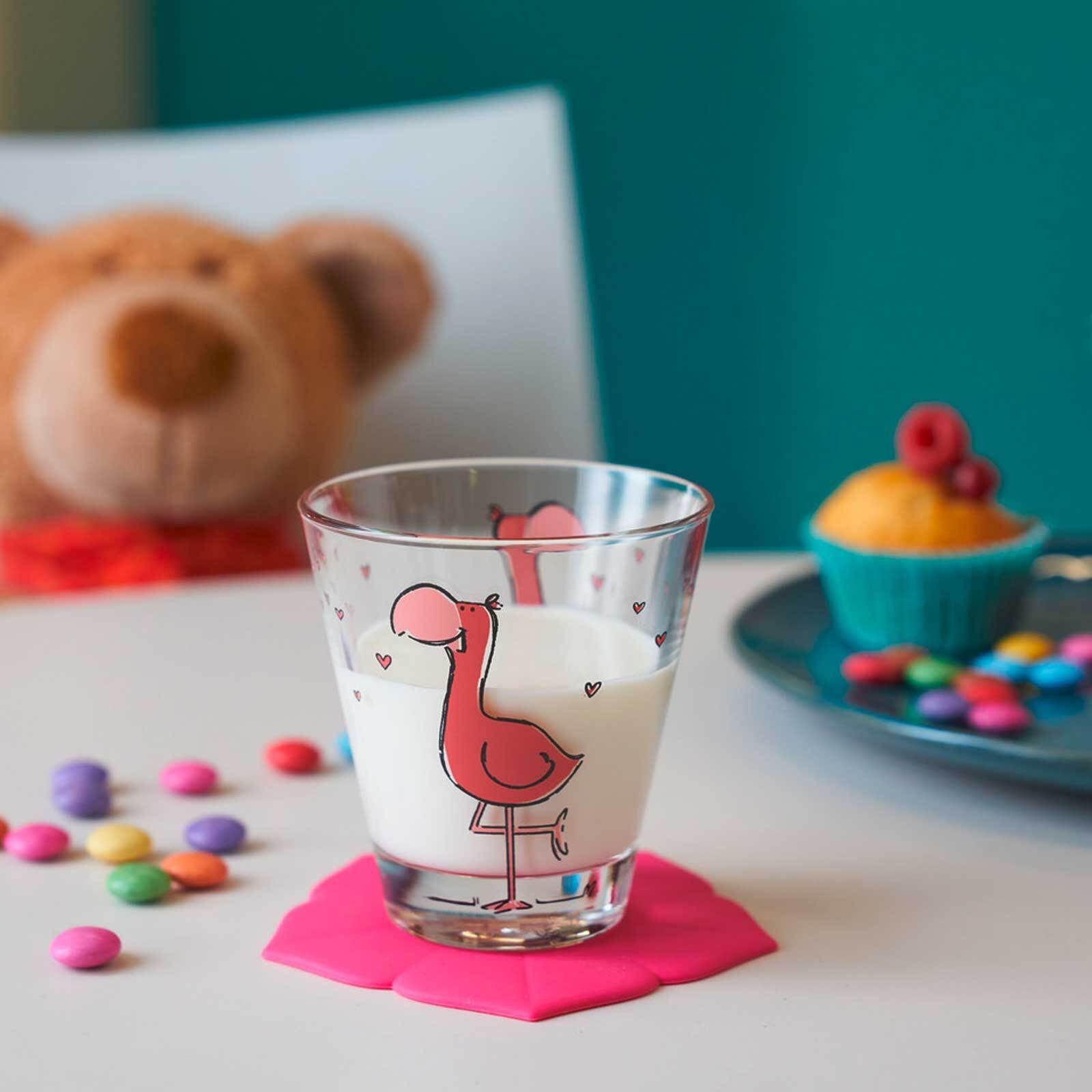 Kinderbecher Trinkglas und Kindertasse LEONARDO Set, 2er Glas Bambini Flamingo