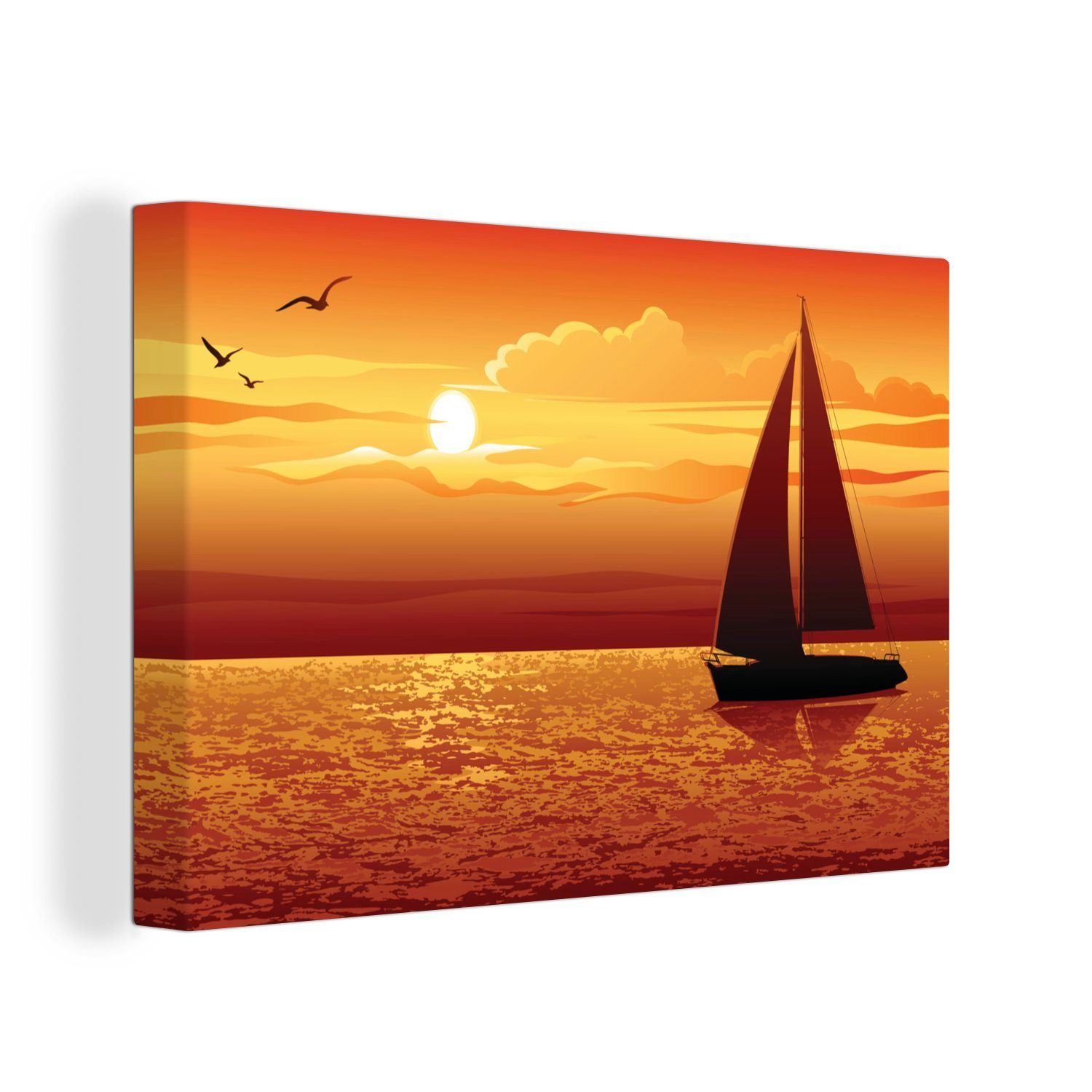 OneMillionCanvasses® Leinwandbild Illustration eines Schiffes auf See in der Abenddämmerung, (1 St), Wandbild Leinwandbilder, Aufhängefertig, Wanddeko, 30x20 cm