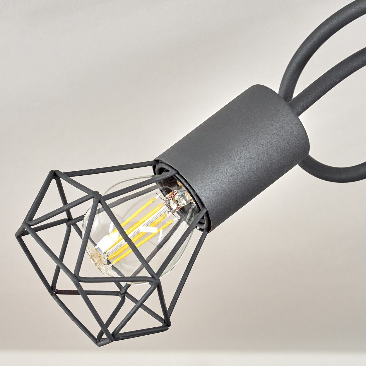 hofstein Deckenleuchte »Borio« runde Deckenlampe im Industrial Design aus Metall in Grau, ohne Leuchtmittel, moderne Leuchte mit Schirmen in Gitter-Optik u. Lichteffekt, 3xE14