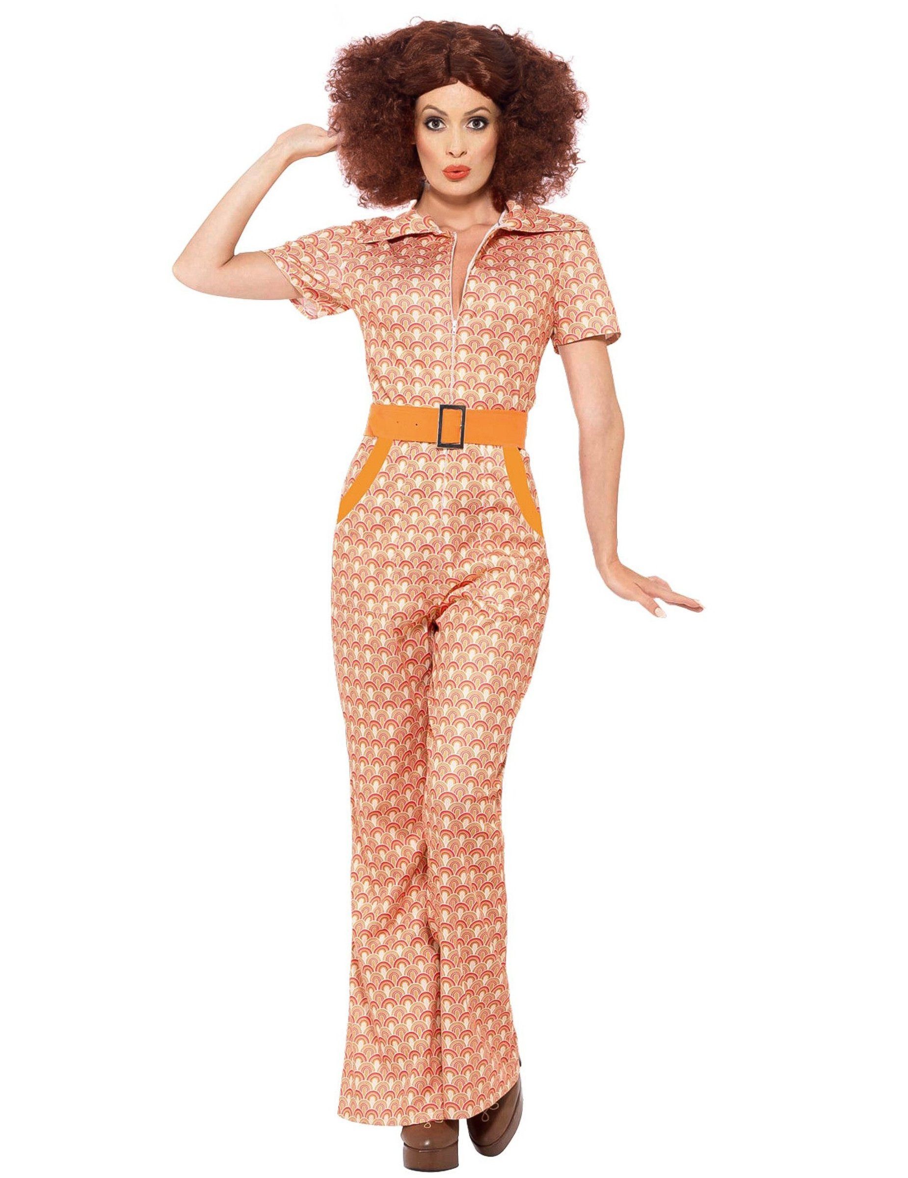 Smiffys Kostüm 70er Jahre Disco Damenkostüm Jumpsuit orange
