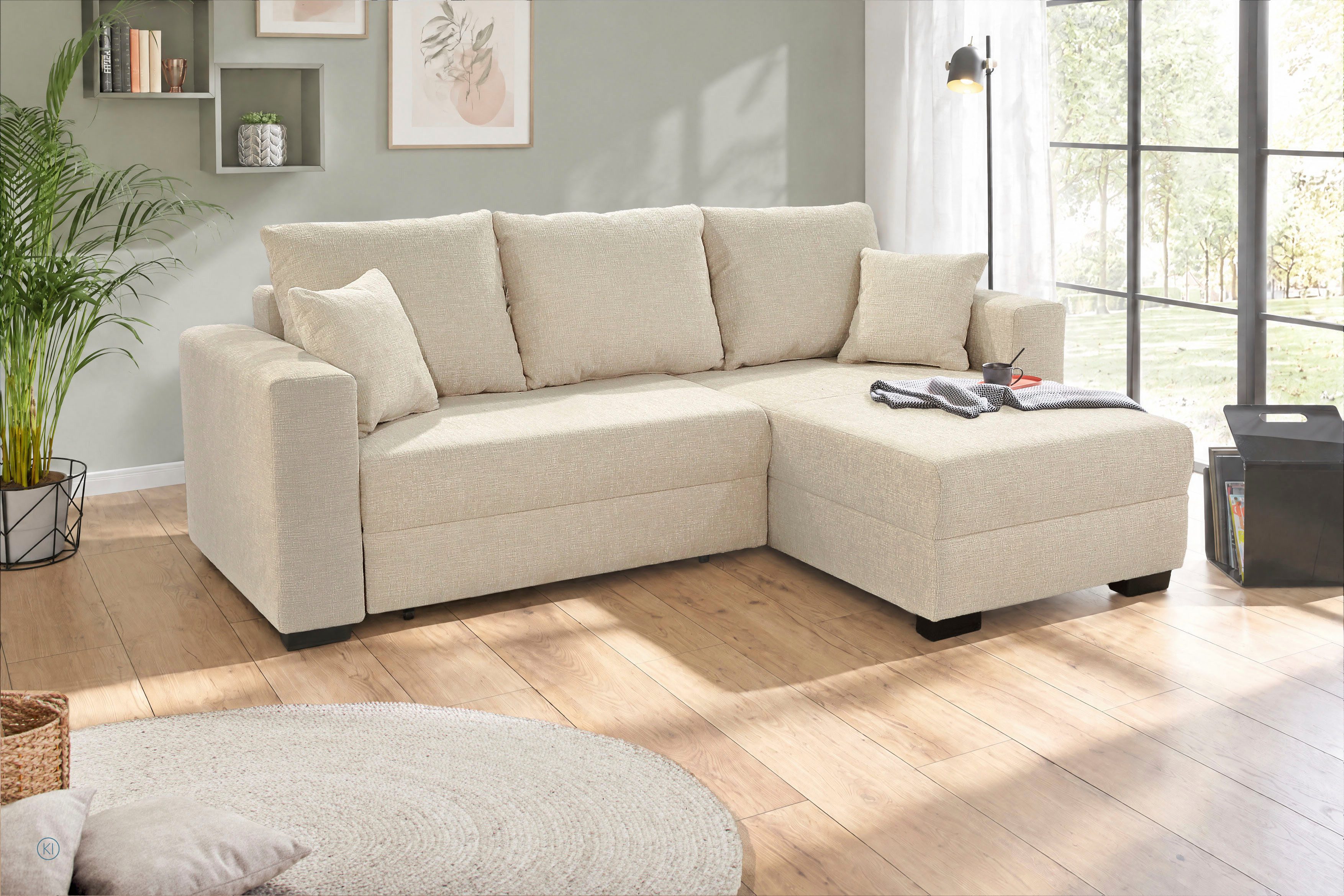 Jockenhöfer Gruppe Ecksofa Ecksofa Elmau, Größe Ottomane: L, B:235cm, optional mit Topper, mit Schlaffunktion, Bettkasten & 2 Zierkissen