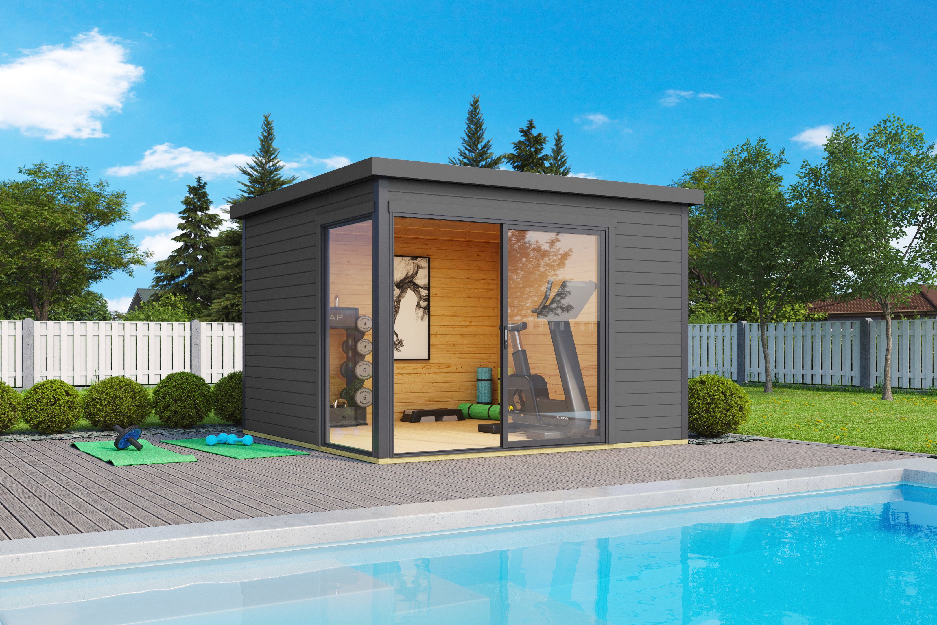 LASITA MAJA Gartenhaus DOMEO 1 CARBONGRAU/ANTHRAZIT, BxT: 319,6x319,6 cm, (Set), Fundamentmass 3000 x 3000, Carbongrau