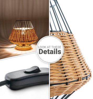 Paco Home Tischleuchte PUNTO, ohne Leuchtmittel, Rattan LED Käfig Lampe Boho Style Nacht Rustikal Holz E27