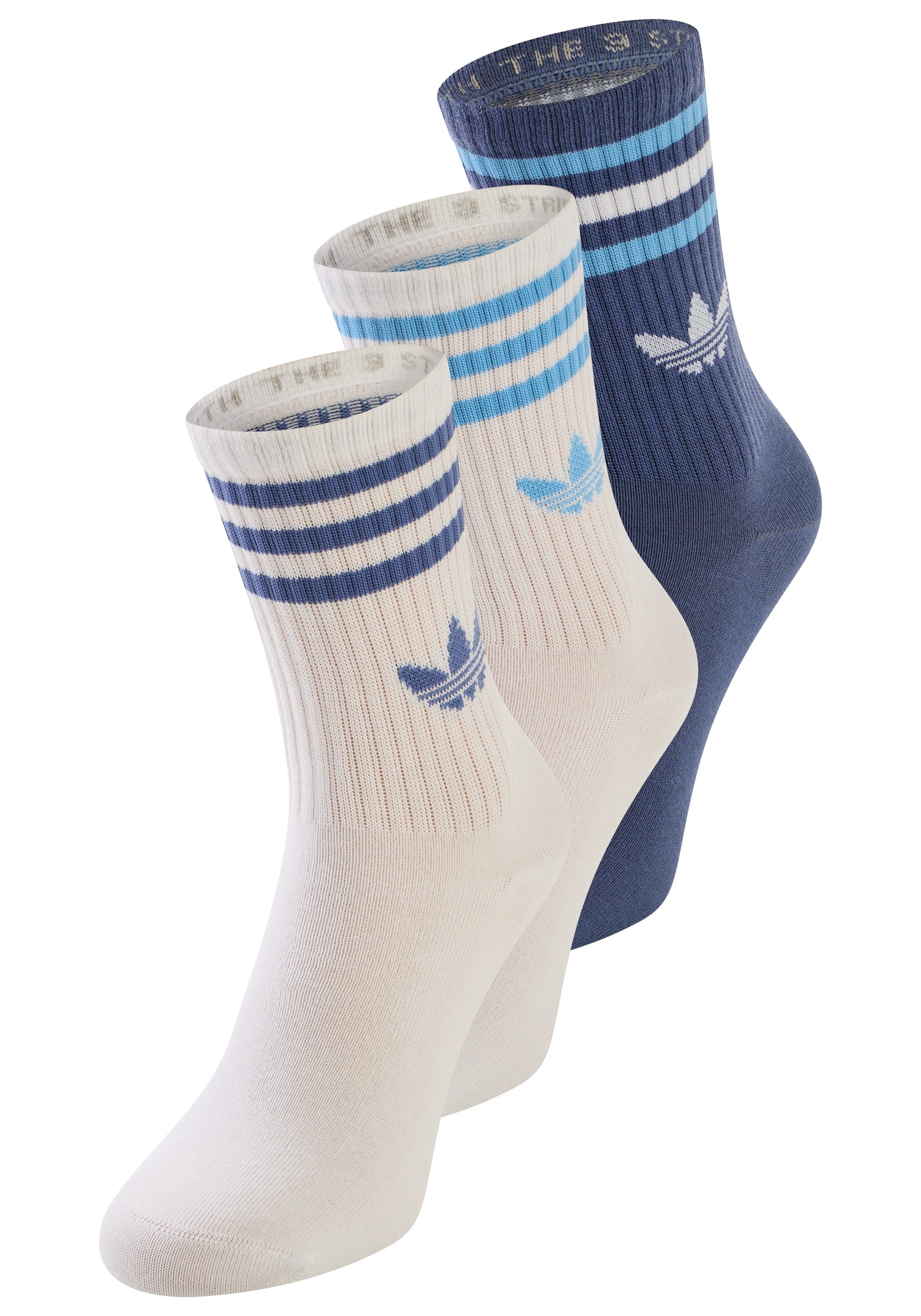 adidas Originals Sportsocken 3-STREIFEN CREW 3ER-PACK (3-Paar) für Laufen, knöchellang, mit 3-Streifen und Trefoil Logo