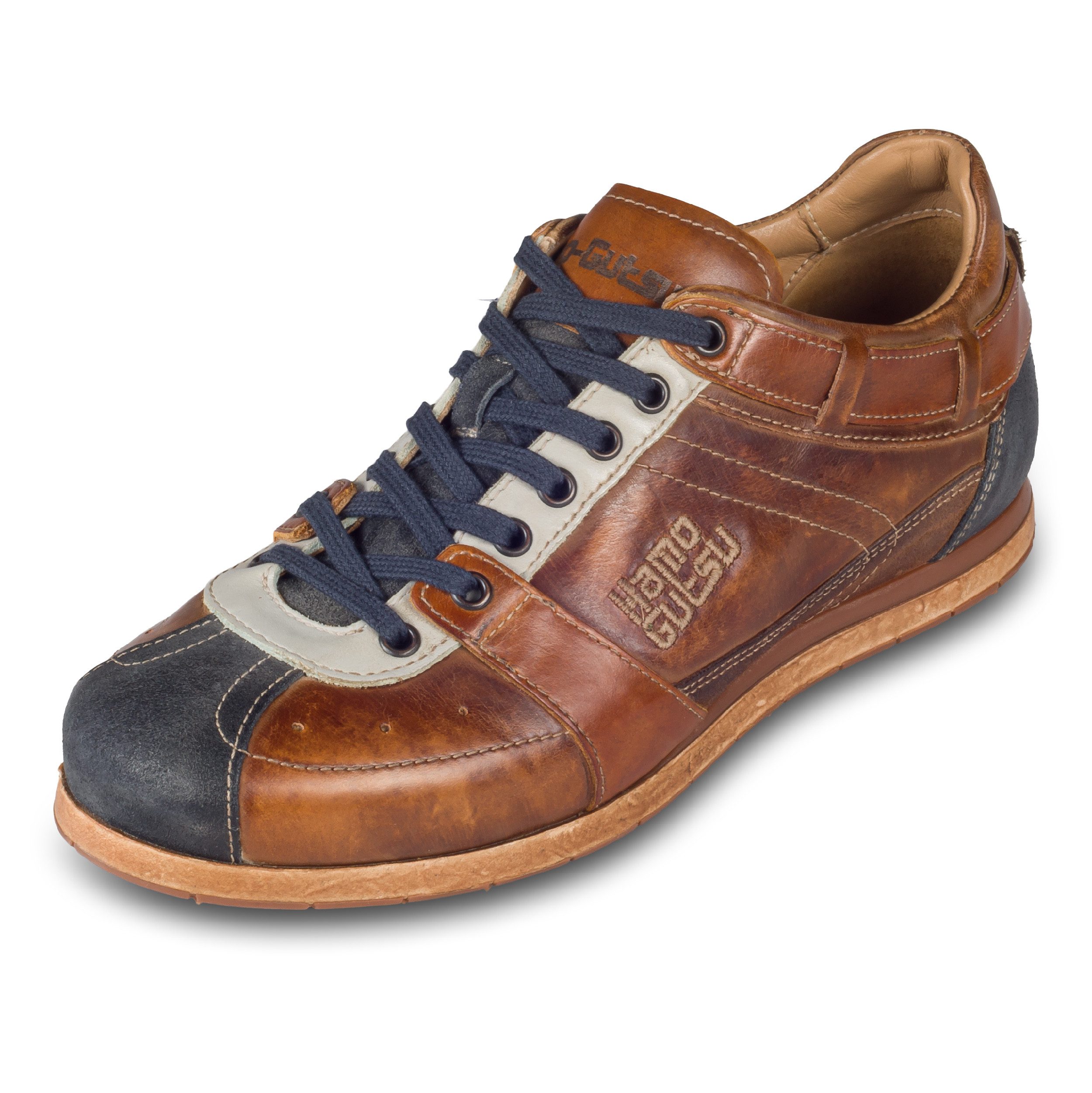 Kamo-Gutsu Herren Sneaker Leder blau/braun - Retro (TIFO-051 denim castagno) Sneaker Handgefertigt in Italien