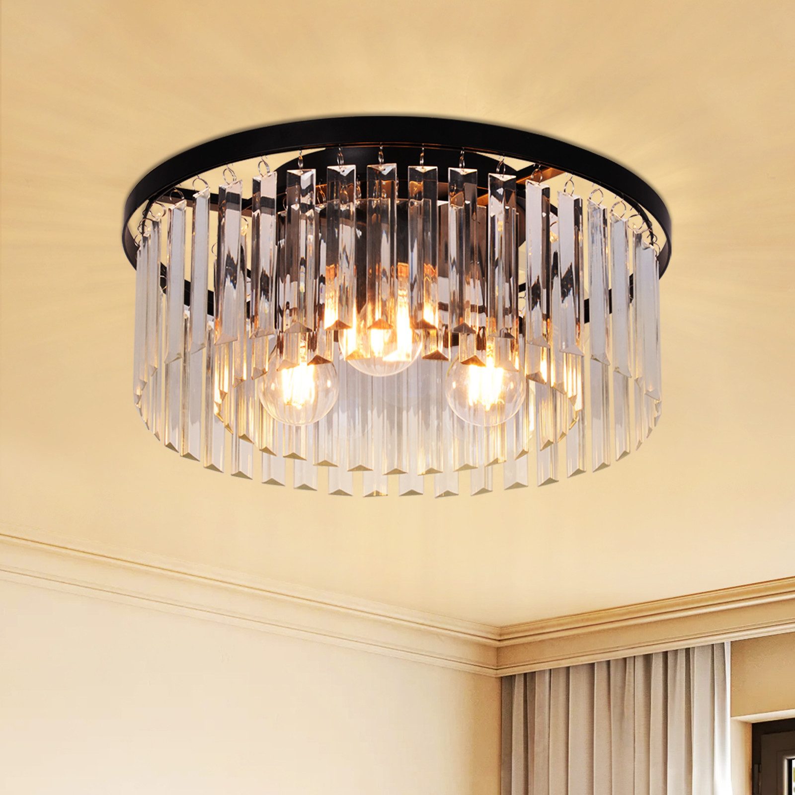 Nettlife Deckenleuchte Kristall Schwarz Deckenlampe Schlafzimmer E27/G9 Modern Wohnzimmer, LED wechselbar, Esszimmer Küchenlampe für Küche Büro