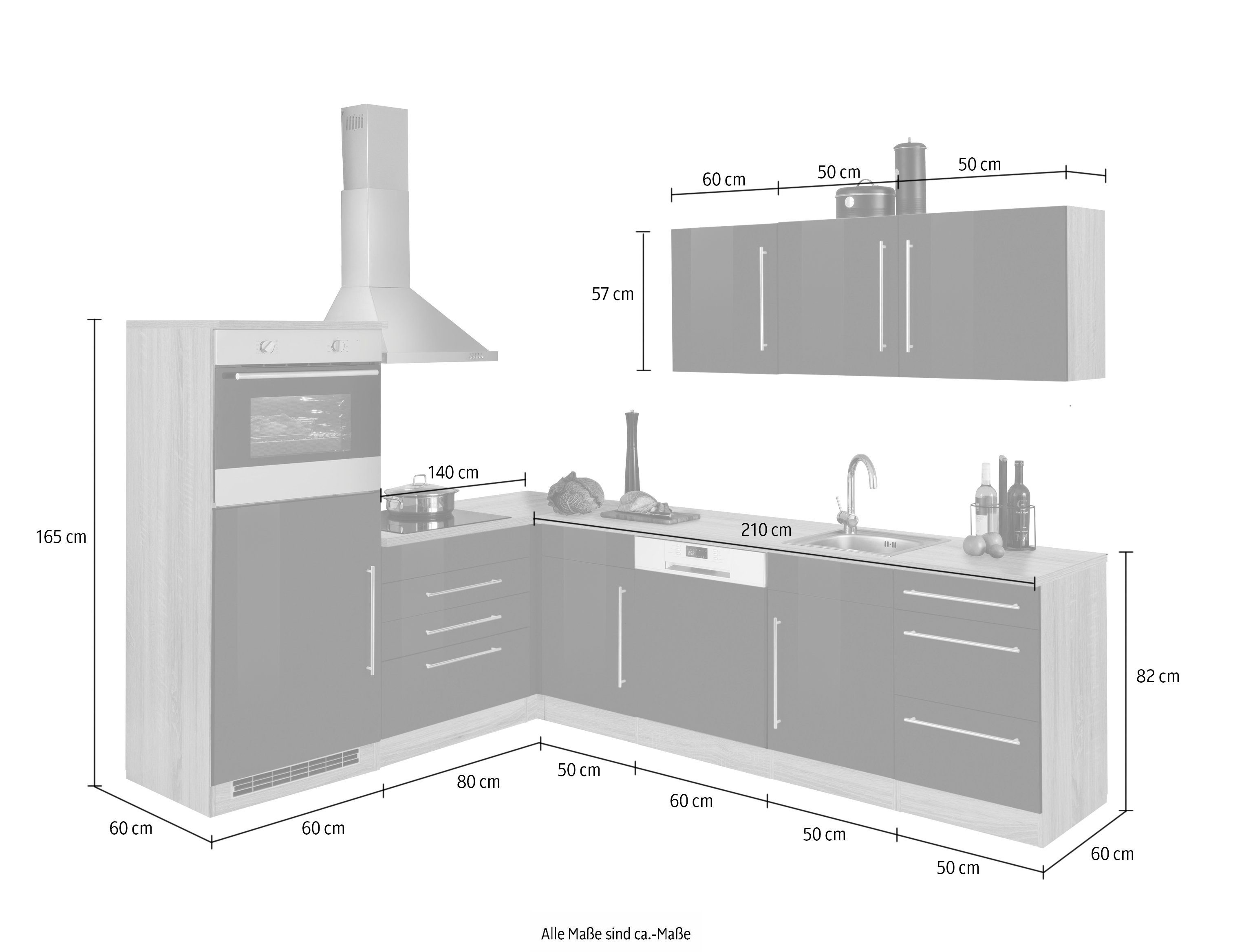 HELD MÖBEL Winkelküche Samos, mit 200/270 E-Geräten, | Stellbreite cm Oxid/wotaneichefarben beton wotaneichefarben