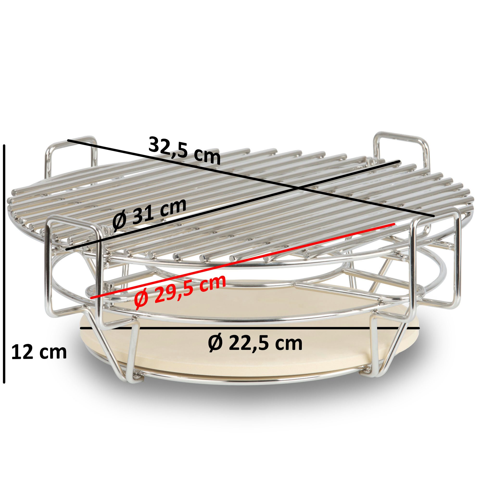 BBQ-Toro Grillerweiterung Kochsystem für Kamado Ø 39 cm, Edelstahl Smokersystem mit 3 Ebenen, Geeignet für viele Ø 39 cm Kamados und weitere Grills