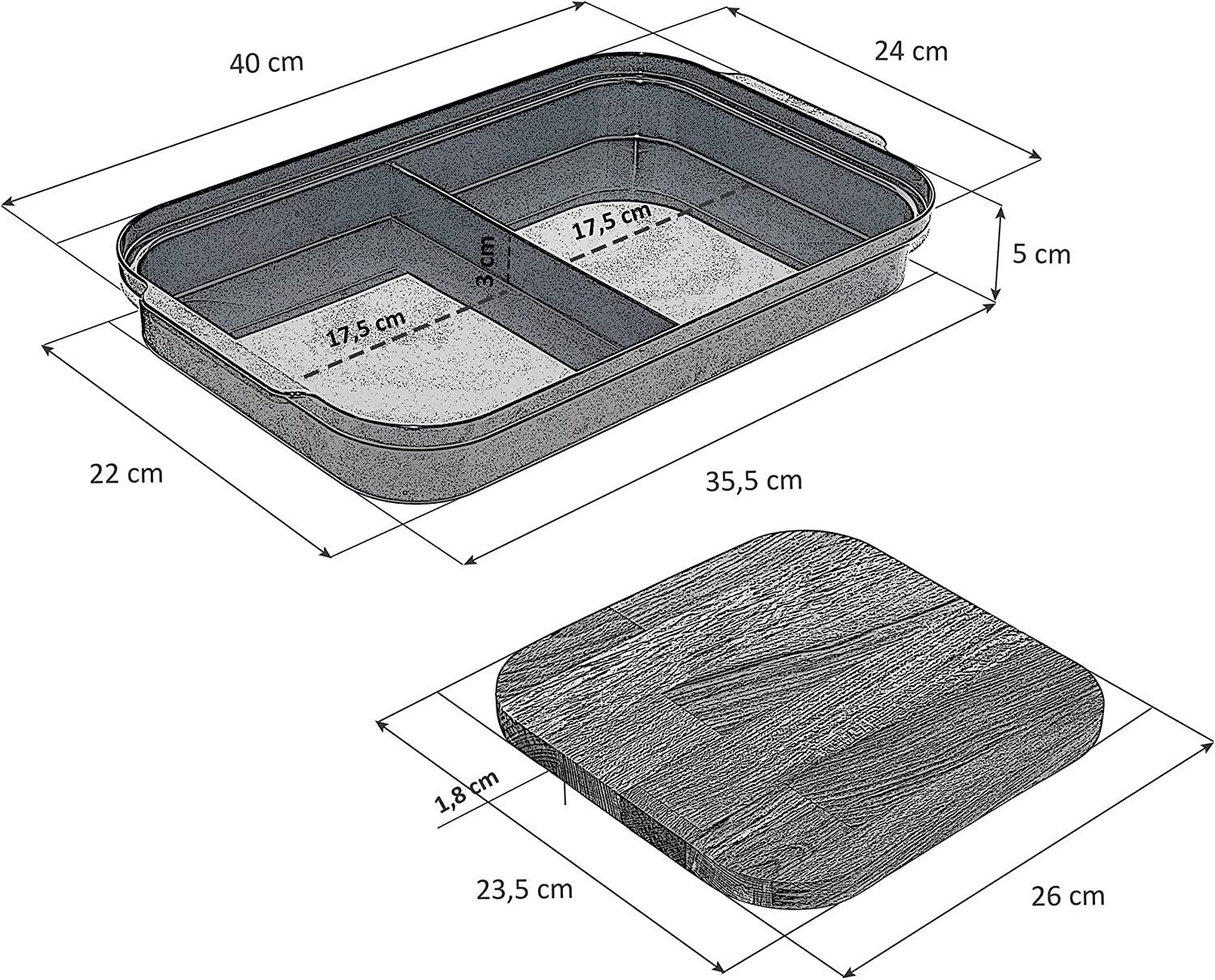 Lashuma Schneidebrett, Kunststoff, (1-St., cm), 40x24,5x6 grau und Hackbrett Holz Auffangschale