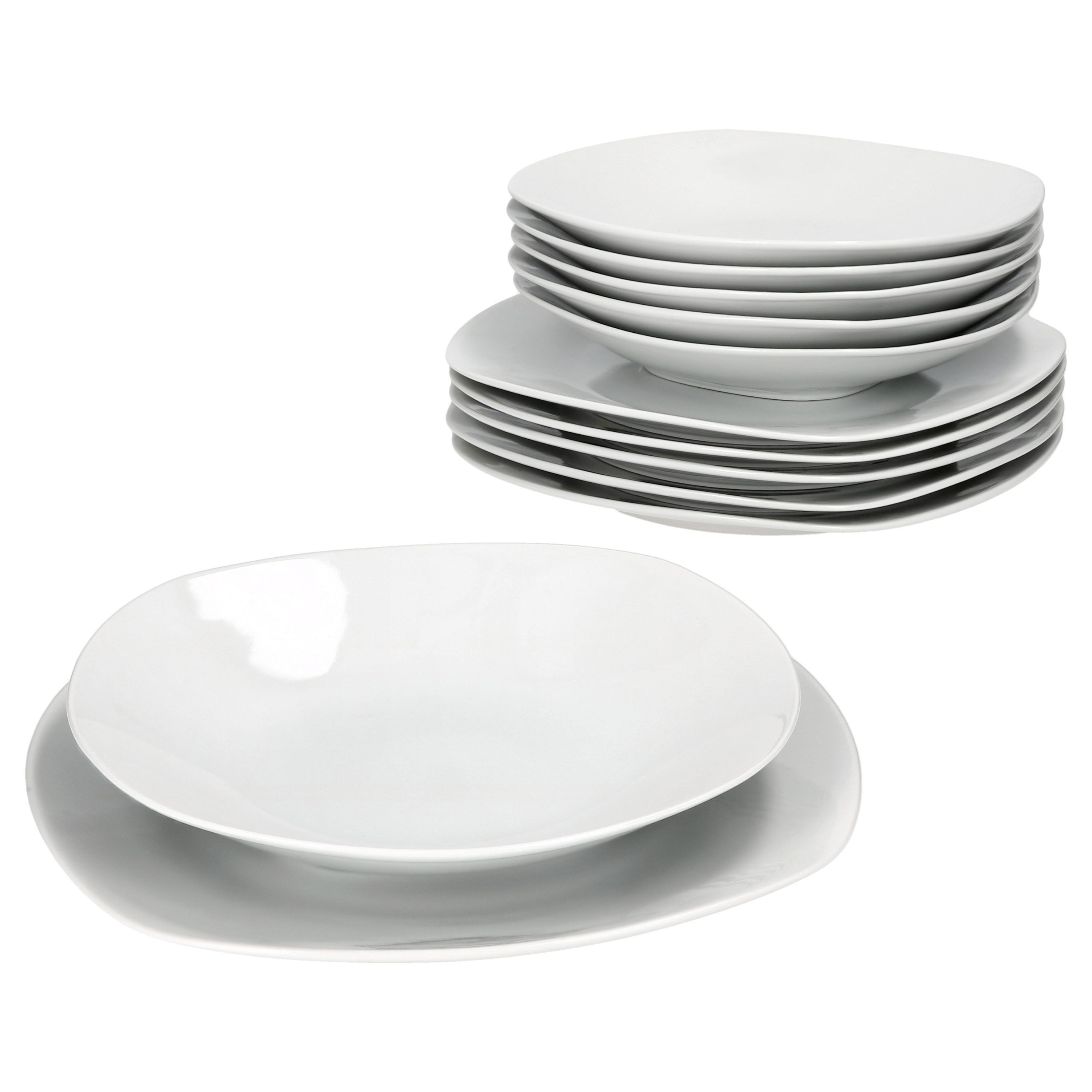 MamboCat Tafelservice 12tlg Tafelservice Lotta weiß Porzellan 6 Personen, Porzellan
