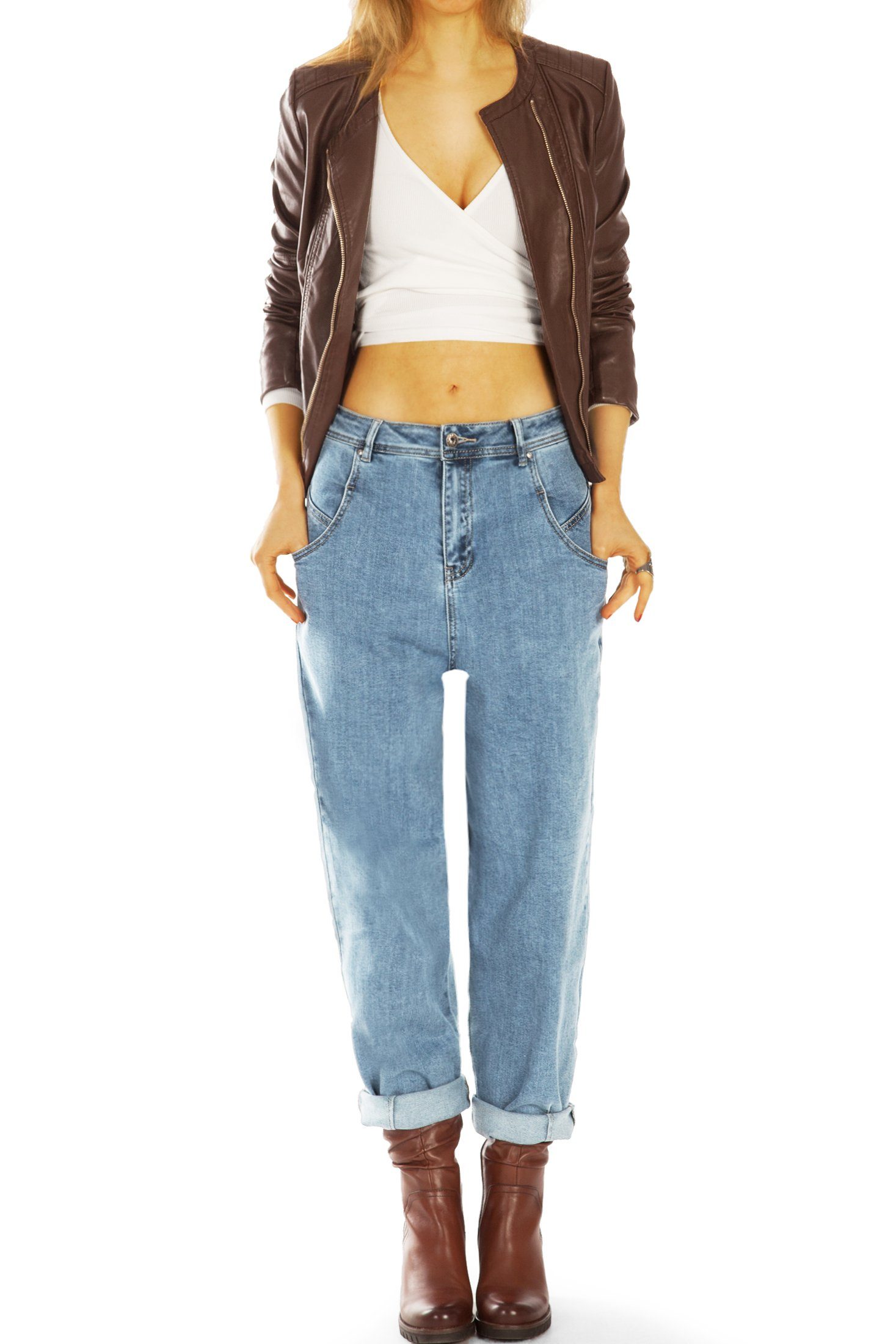 be styled High-waist-Jeans Slouchy Hose - High 5-Pocket-Style - j10e-1 - High-Waist, Jeans Damen Waist Boyfriend Locker Mom