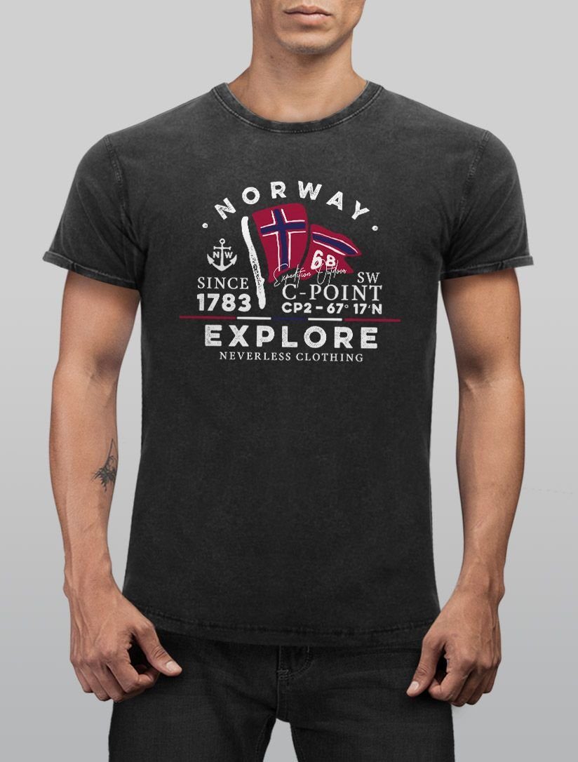 Neverless Print-Shirt Herren Vintage Shirt Norway günstig online kaufen