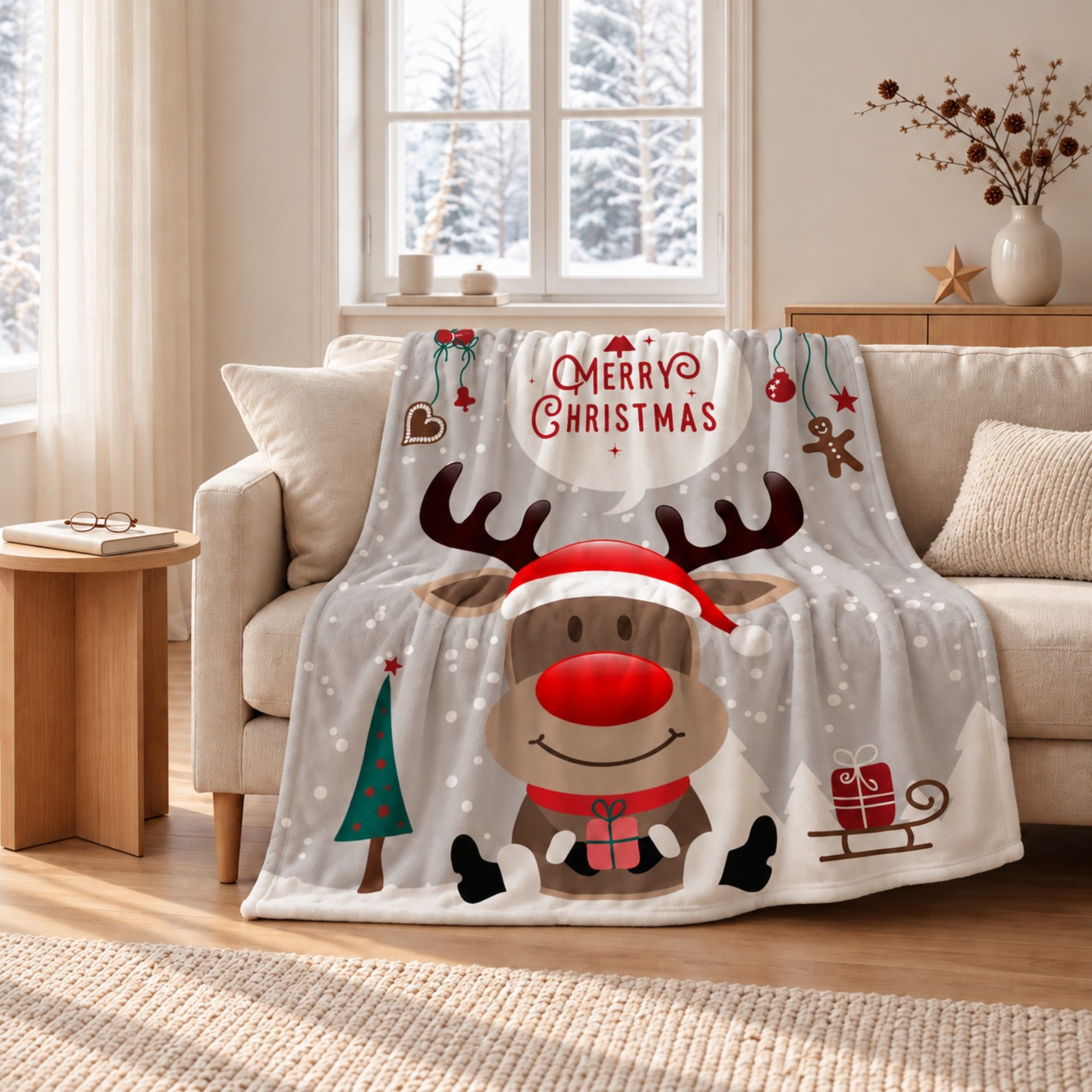 Wohndecke Merry Christmas flauschig 150x200 cm, Geschenk für Frauen und Männer, MTOnlinehandel, Sofa Decke, weich und kuschelig