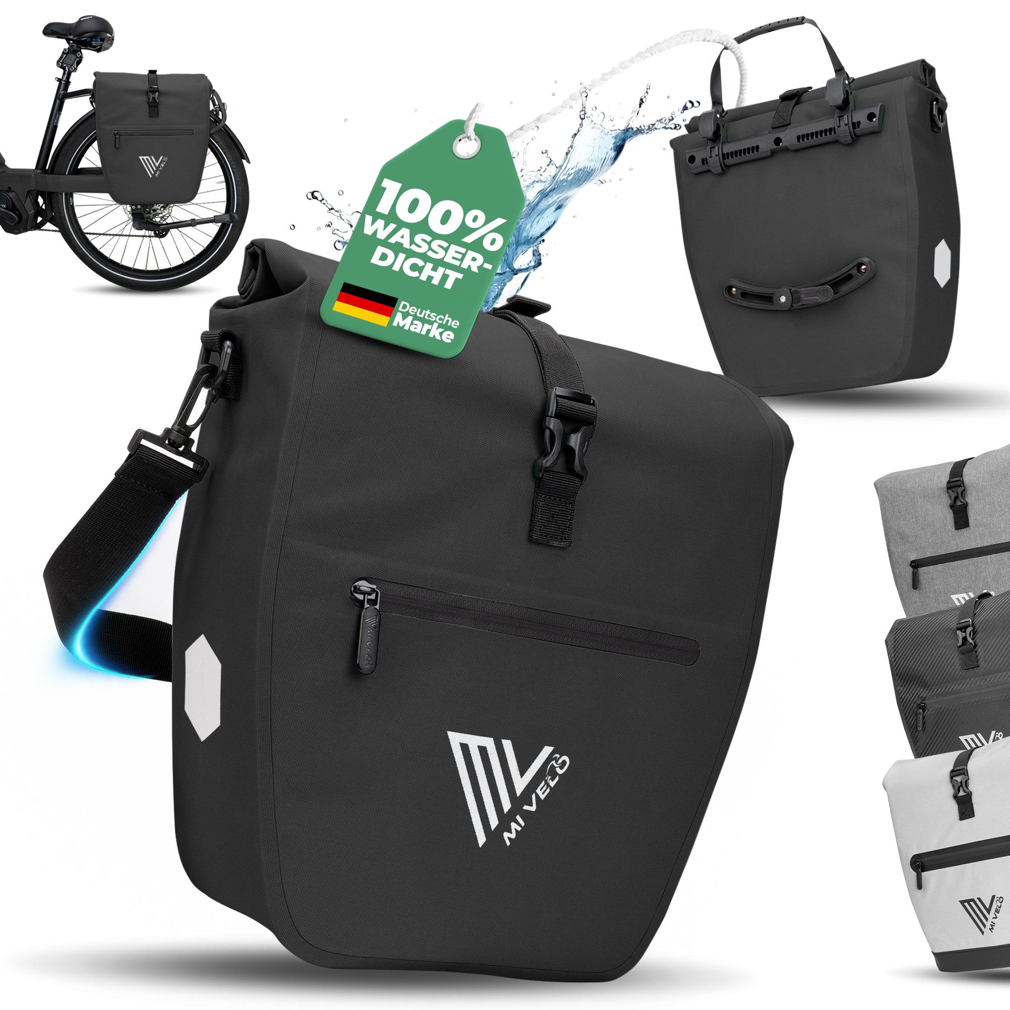 Fahrradtasche Gepäckträgertasche wasserdicht inkl. Gurt für Umhängetasche