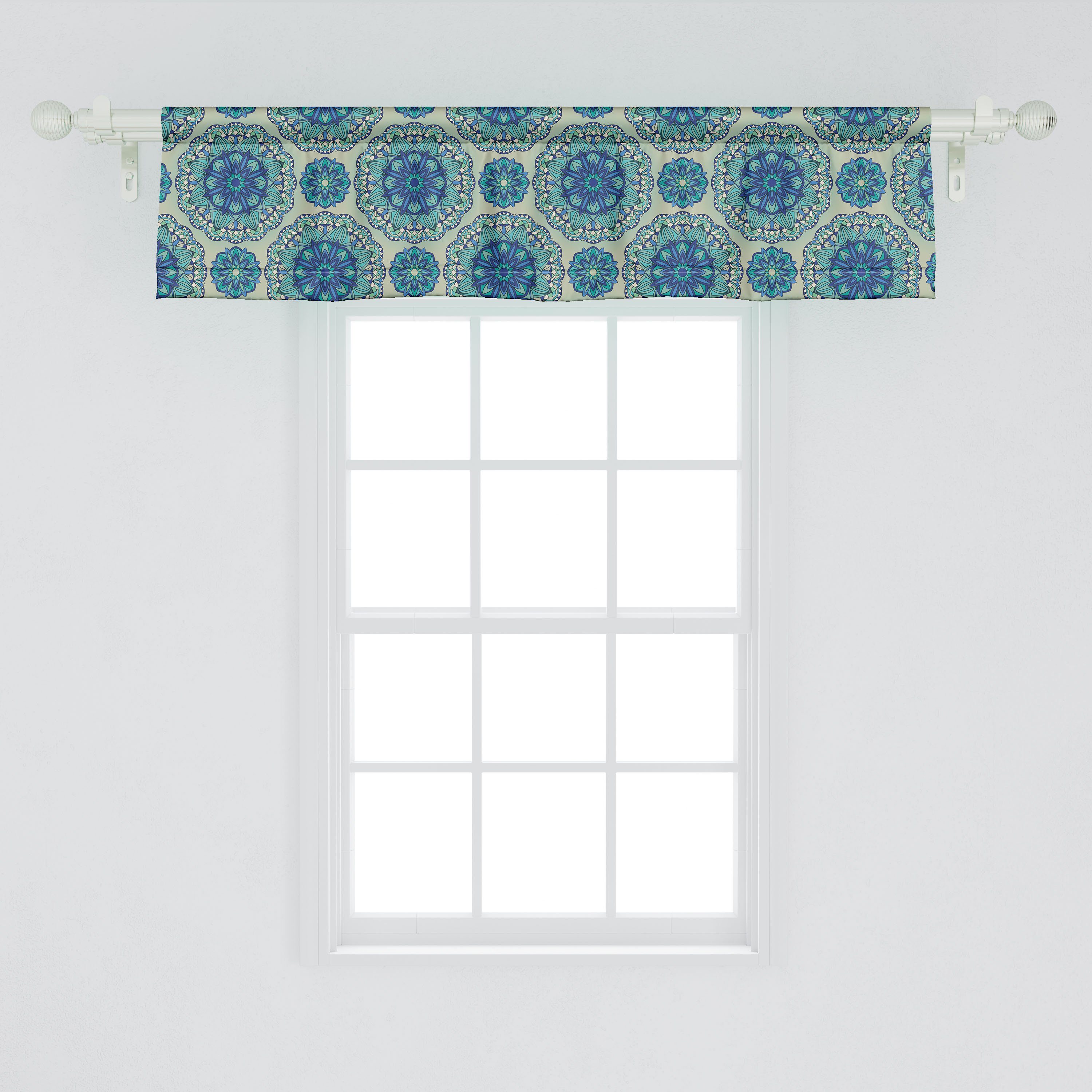 Vorhang Abakuhaus, Mandala Küche mit Stangentasche, Floral Schlafzimmer Details Scheibengardine Dekor Volant Microfaser, für ornamentale