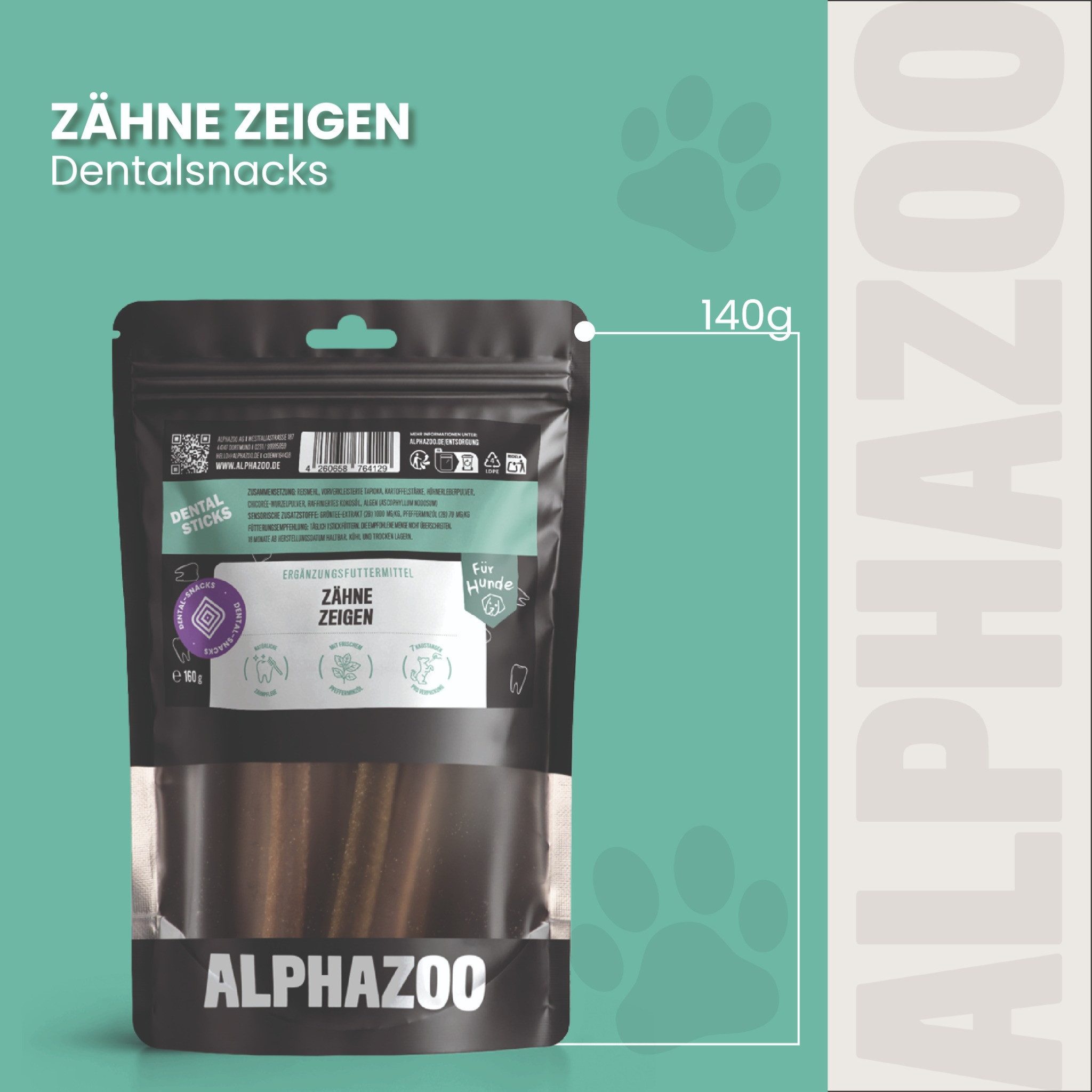 ALPHAZOO Zähne Zeigen Dentalstick 7 Stück, Anti Plaque Zahnsnacks für Hunde, Snack für: Hunde, Zahnpflege-Kausnack bei Zahnbelag und Mundgeruch
