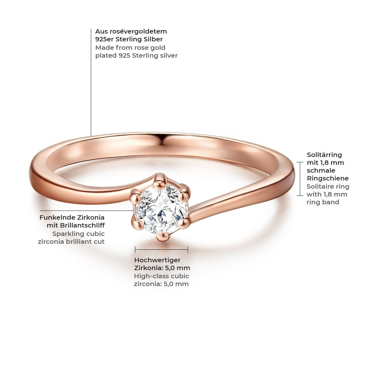 Trilani Silberring roségold, Zirkonia günstig online kaufen