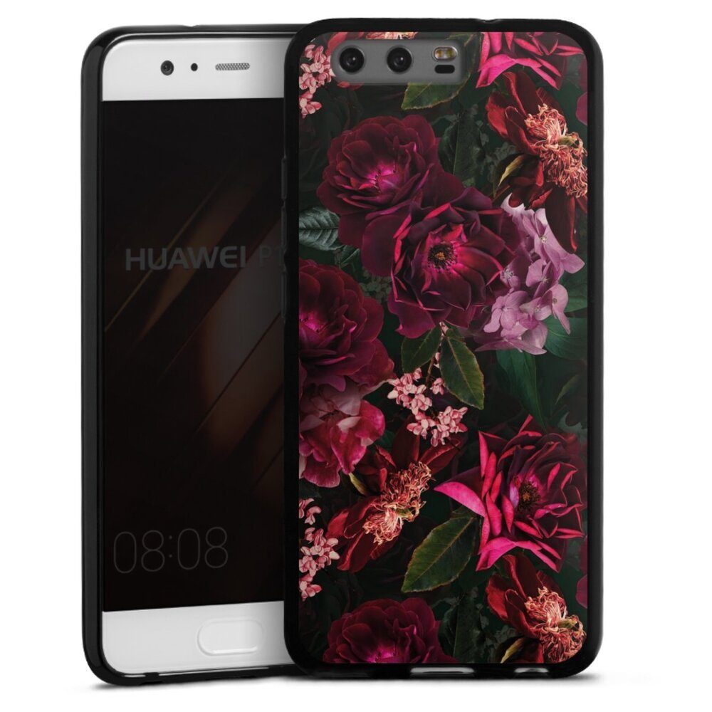 DeinDesign Handyhülle Rose Blumen Blüte Dark Red and Pink Flowers, Huawei P10 Silikon Hülle Bumper Case Handy Schutzhülle