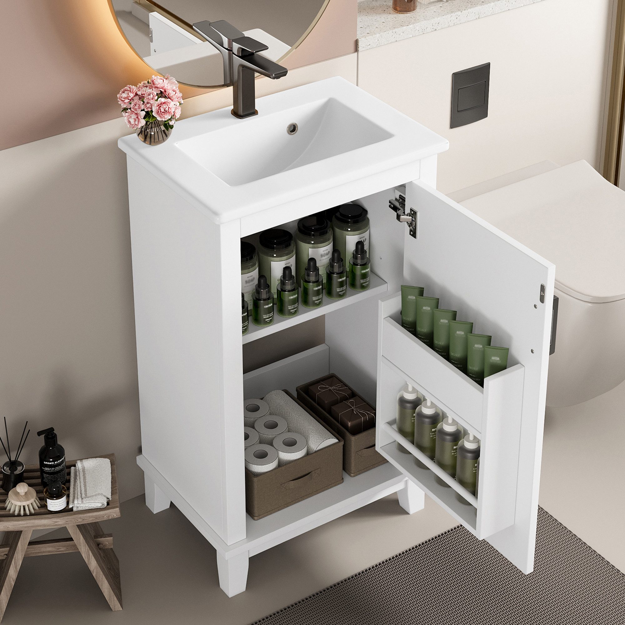 Merax Waschtisch mit Türregal und verstellbaren Einlegeböden (Badschrank Ba günstig online kaufen