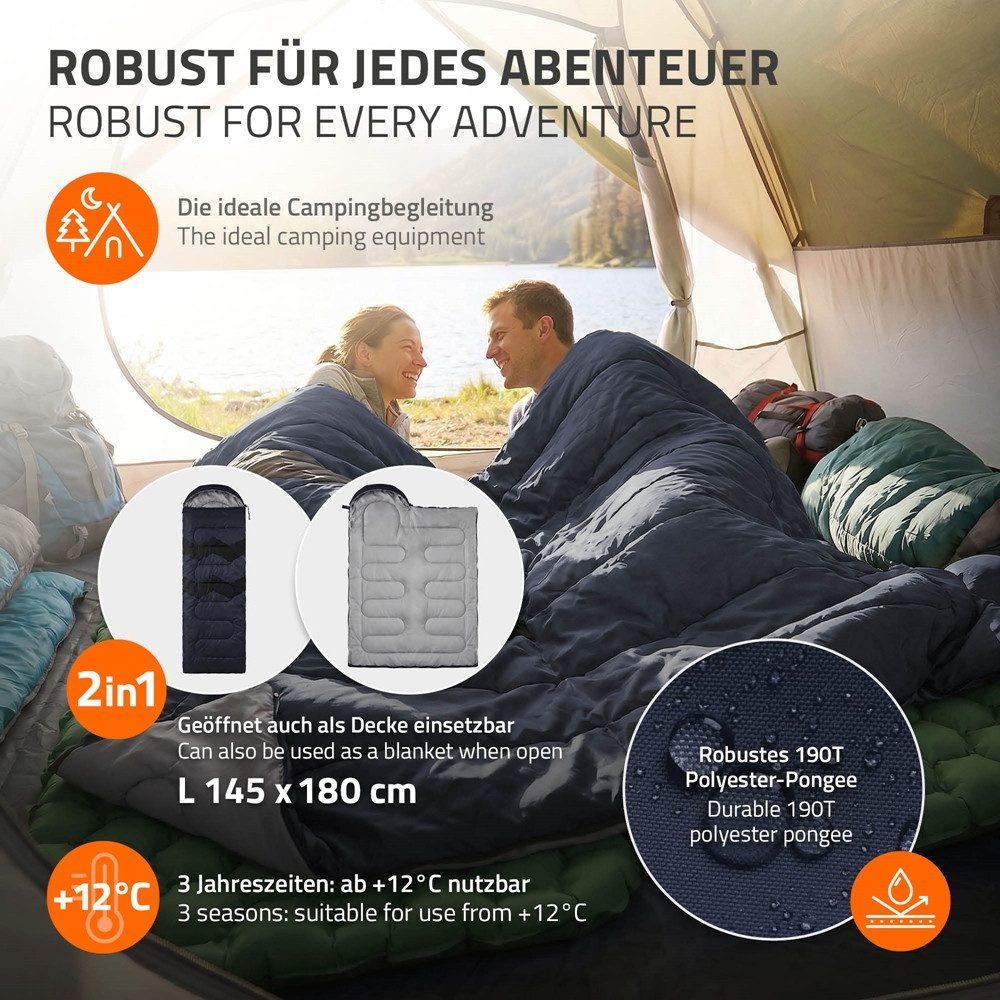 ECD Germany Deckenschlafsack Schlafsack Outdoor für Camping 210 cm Hüttenschlafsack 3 Jahreszeiten, Mumienschlafsack Dunkelblau wasserdicht kleines Packmaß leic – Bild 5 von 5