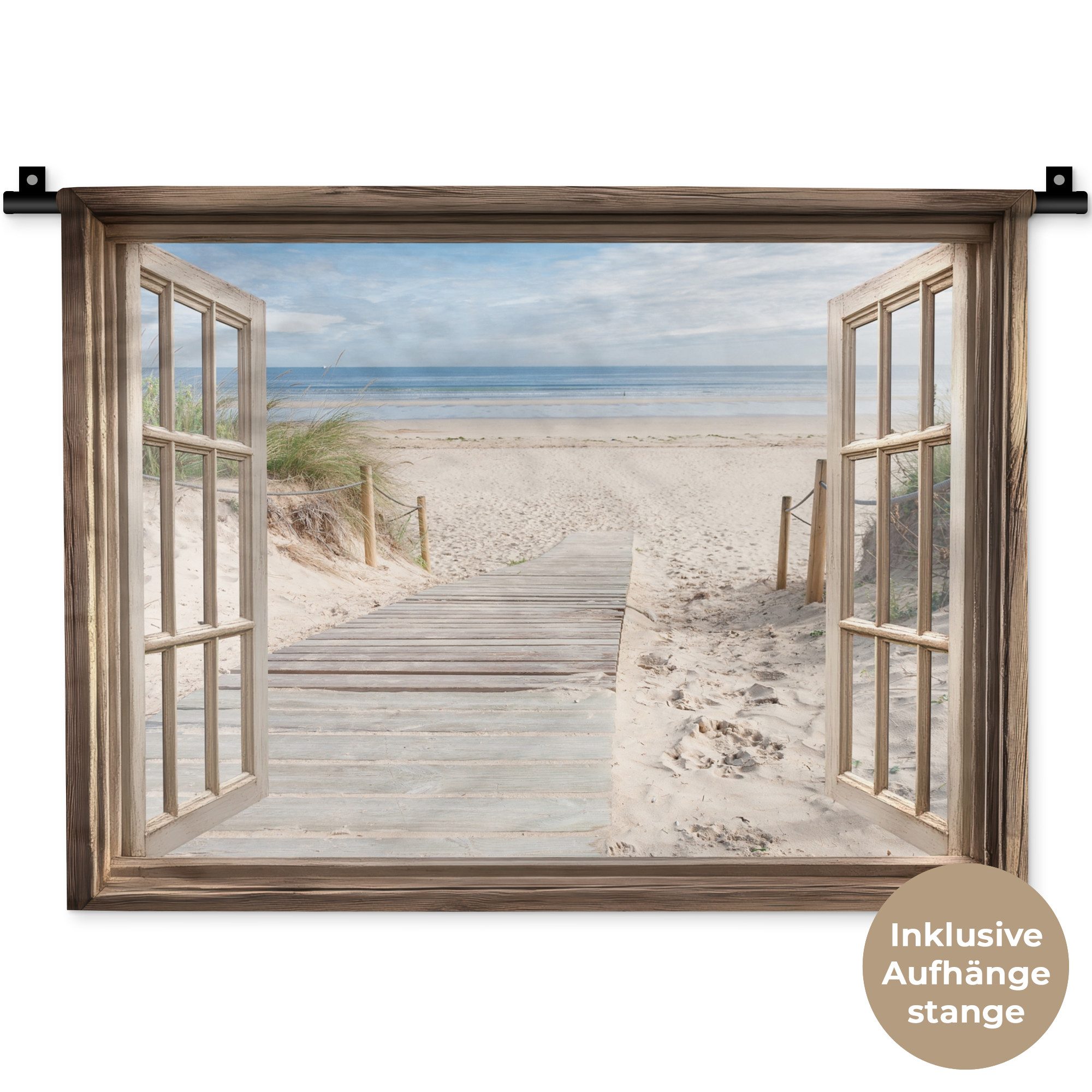 MuchoWow Wandteppich Durchblick - Strand - Dünen - Weg - Landschaft, Rechteckig, Höhe: 3 mm, Wanddeko Teppich Wohnzimmer, Schlafzimmer, 60x45 cm
