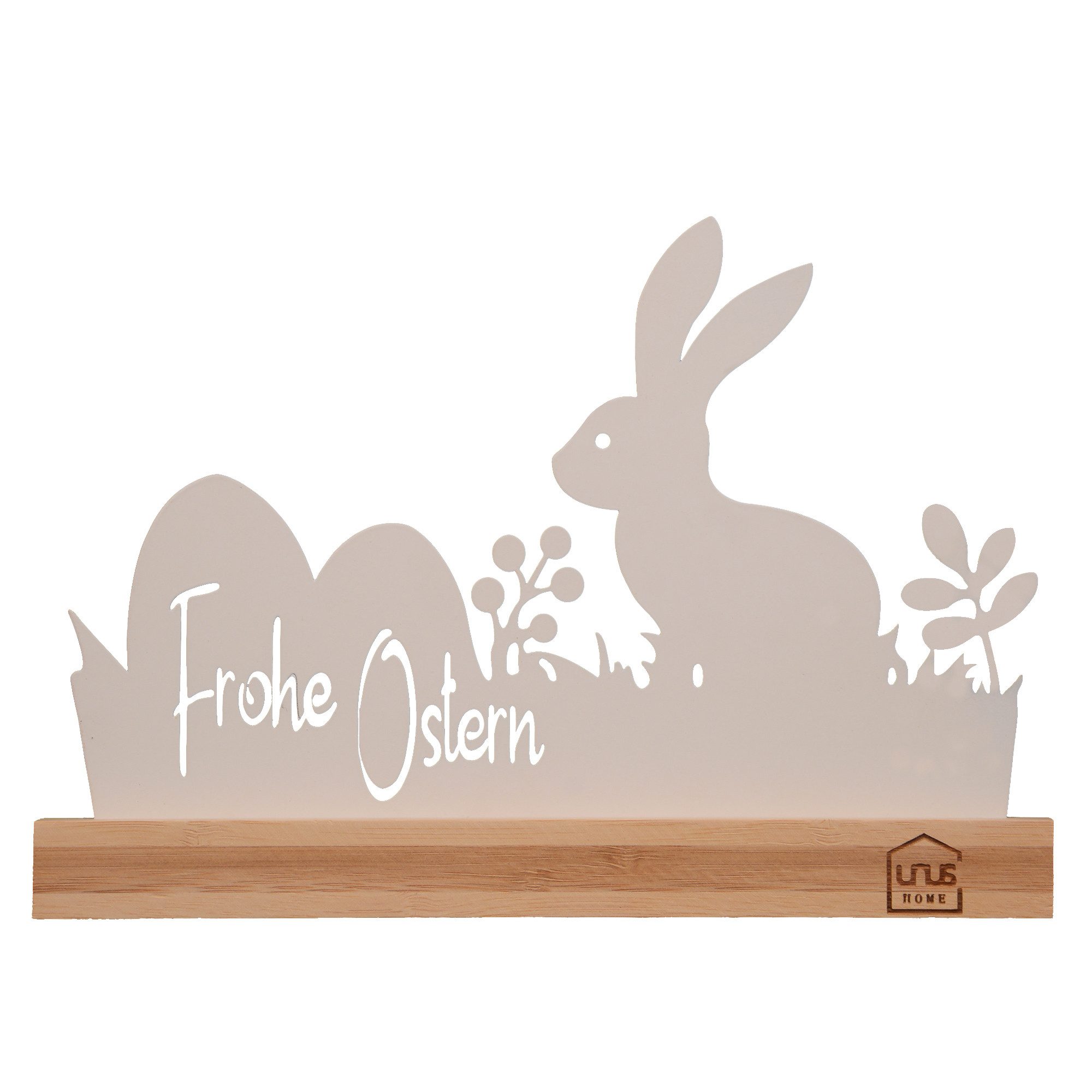 UNUS HOME Dekofigur Aufsteller Frohe Ostern (Weiß), Filigrane Deko, Osterdeko modern, Fensterbank Dekoration
